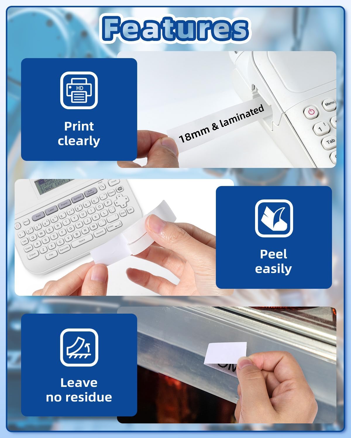 Label KINGDOM 18mm 0.7 Inch Laminated White Tape Replace for Brother Label Maker Tape TZe-241 Compatible with P Touch TZ TZe 3/4" Black on White TZE241 for PTD410 PT-D400 PT-D610BT PTD600, 3-Pack