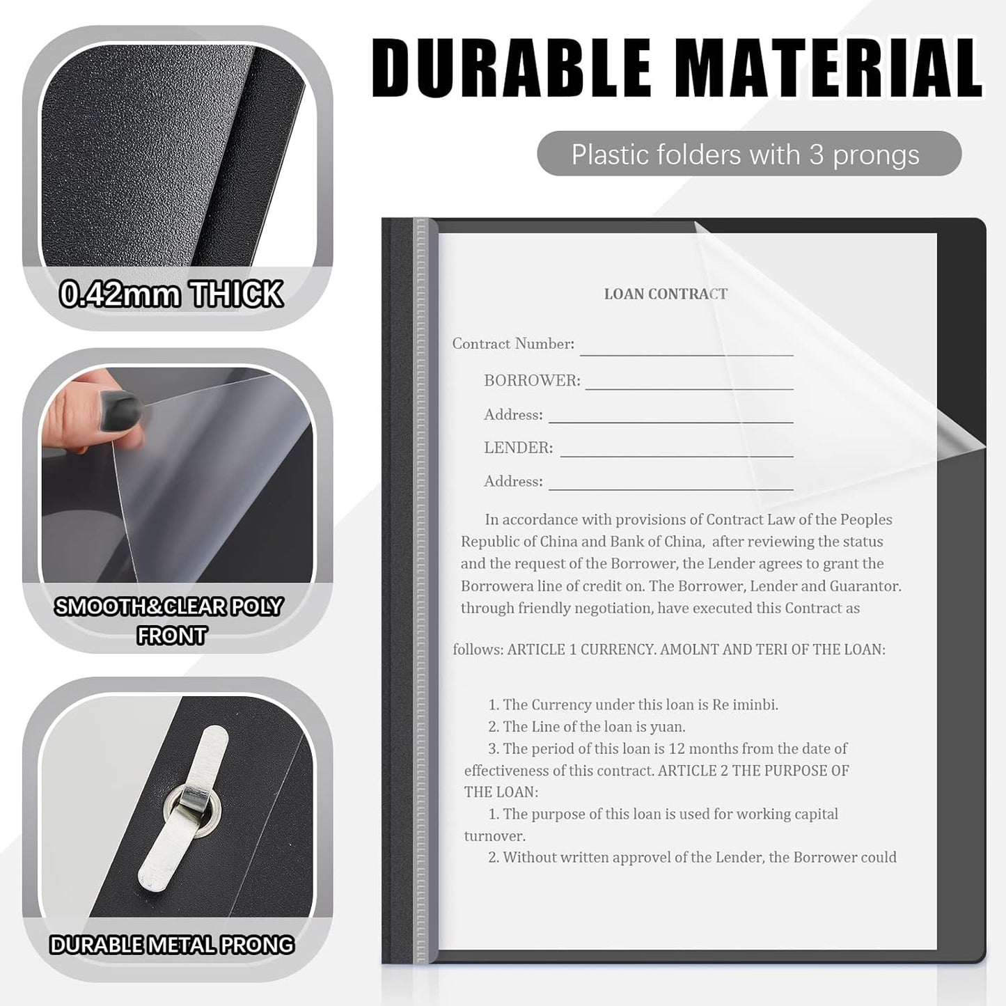 Teling 150 Pcs Plastic Report Covers with 3 Prong Clear Front Resume Folder Business Report Covers Bulk Presentation Folders Clear Front Report Folders for Documents, School, Office(Black)