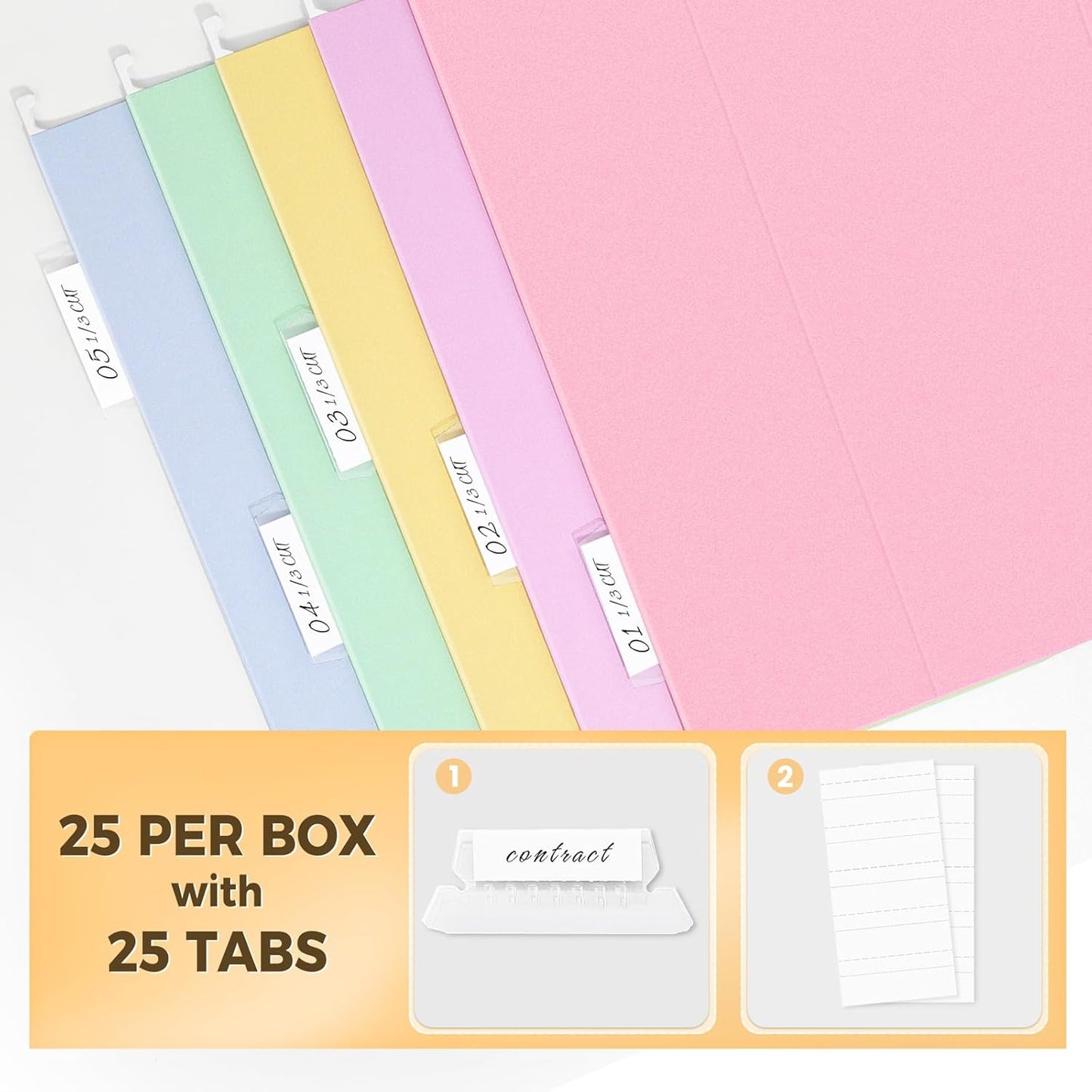 SUNEE 25 Pack Hanging File Folders, Bright Folders, Hanging File Folders Letter Size with 1/5-cut Tabs, Stay Organized for Your Home and Office Bulk File and Documents