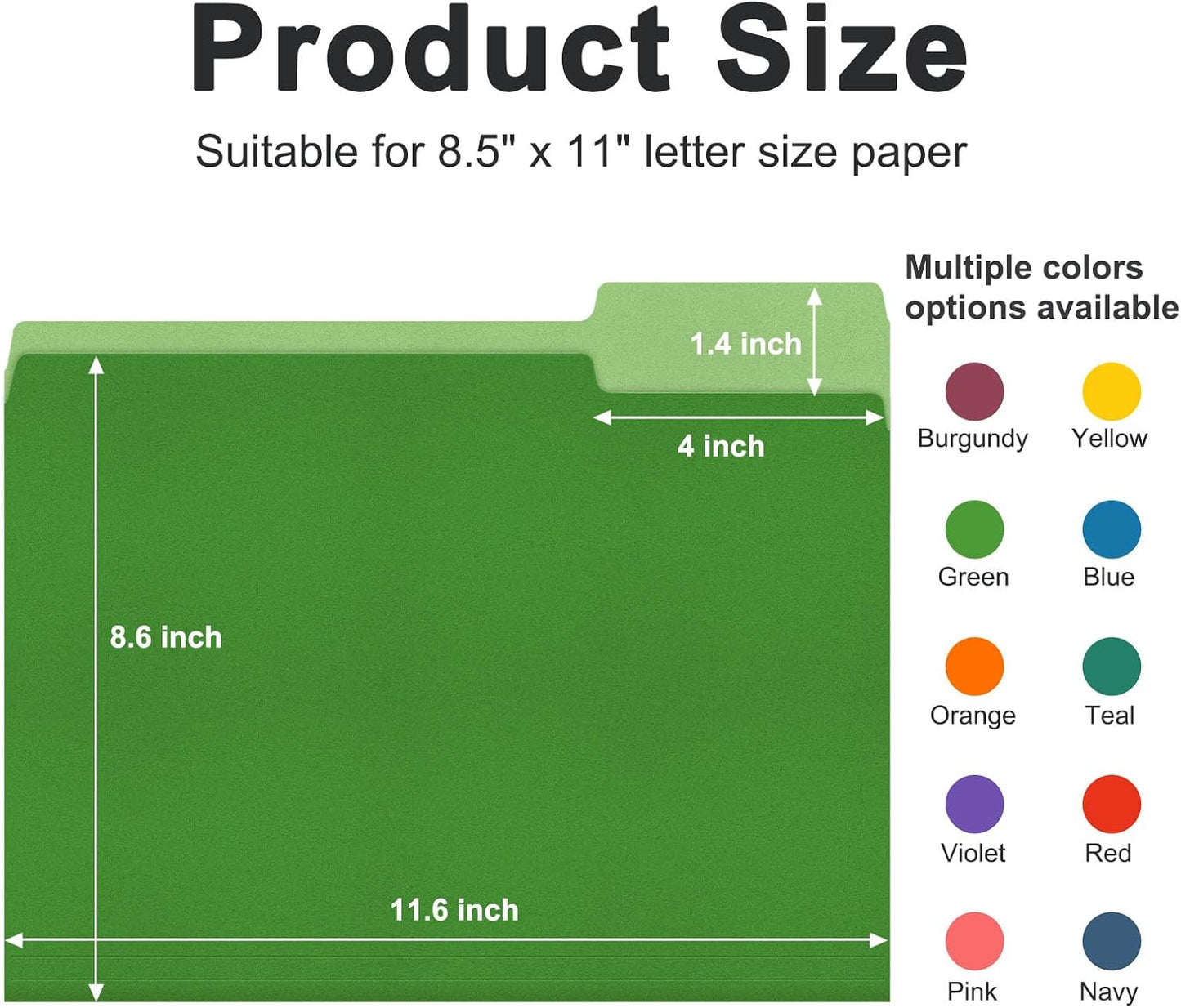 ViVin File Folder, 50 Pack Colored File Folders with 1/3-Cut Tabs, Fits 8.5 * 11 Letter Size Paper, Manilla Folders for Home Office School Documents(Multicolored)