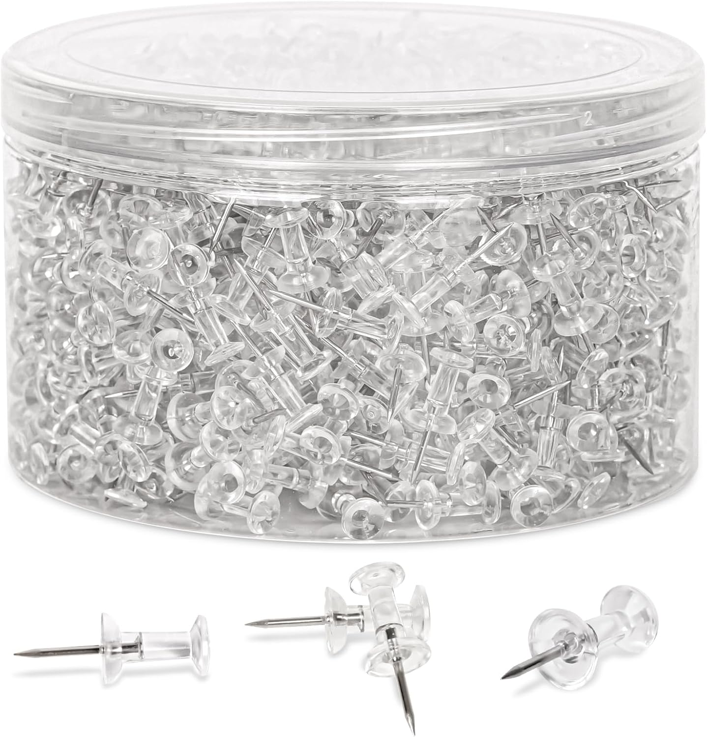 1000 PCS Clear Push pins Tacks for Wall Cork Board Bulletin Board use Clear Plastic Head Pins for Home Office Craft Projects