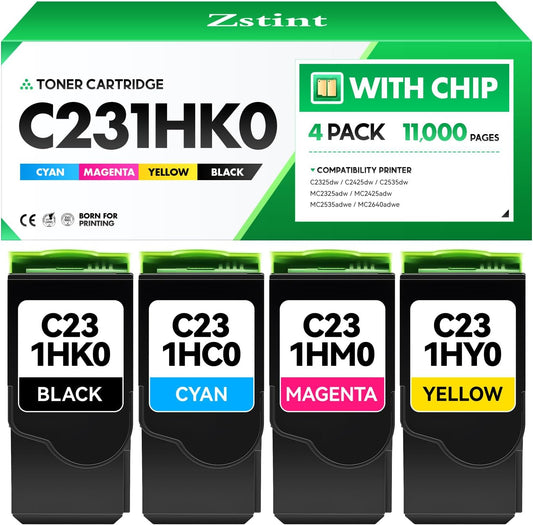 C231HK0 C231HC0 C231HM0 C231HY0 Toner Cartridge Set 4-Pack High Yield Replacement Compatible for Lexmark Color C2325dw C2425dw C2535dw MC2325adw MC2425adw MC2535adwe MC2640adwe Laser Printer Ink Black