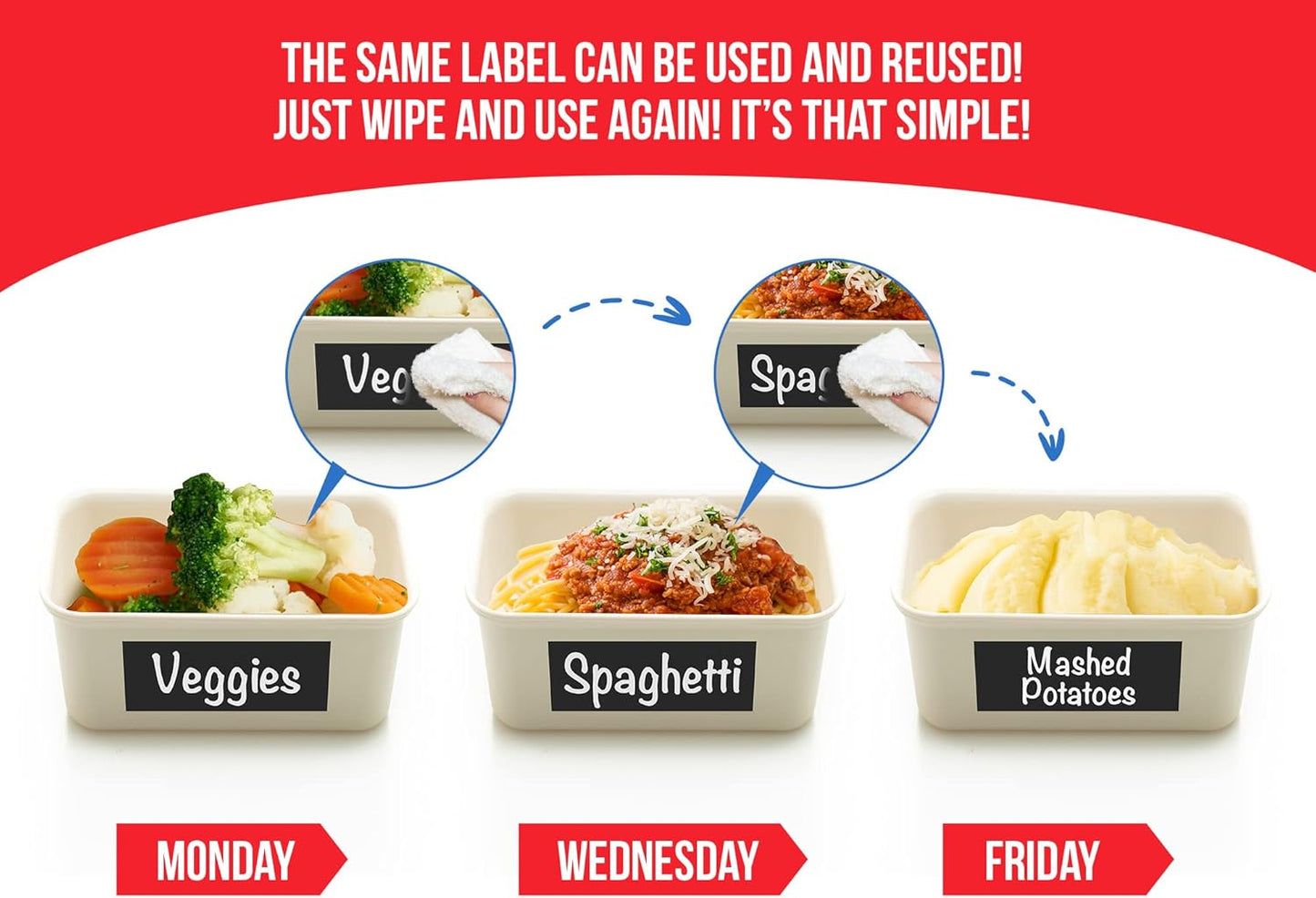 MESS Reusable Chalkboard Labels for Food Containers, 96-Pack (1x3 & 1.5") – Erasable Dry Erase Stickers – Removable Kitchen Labels for Fridge, Freezer & Organizing