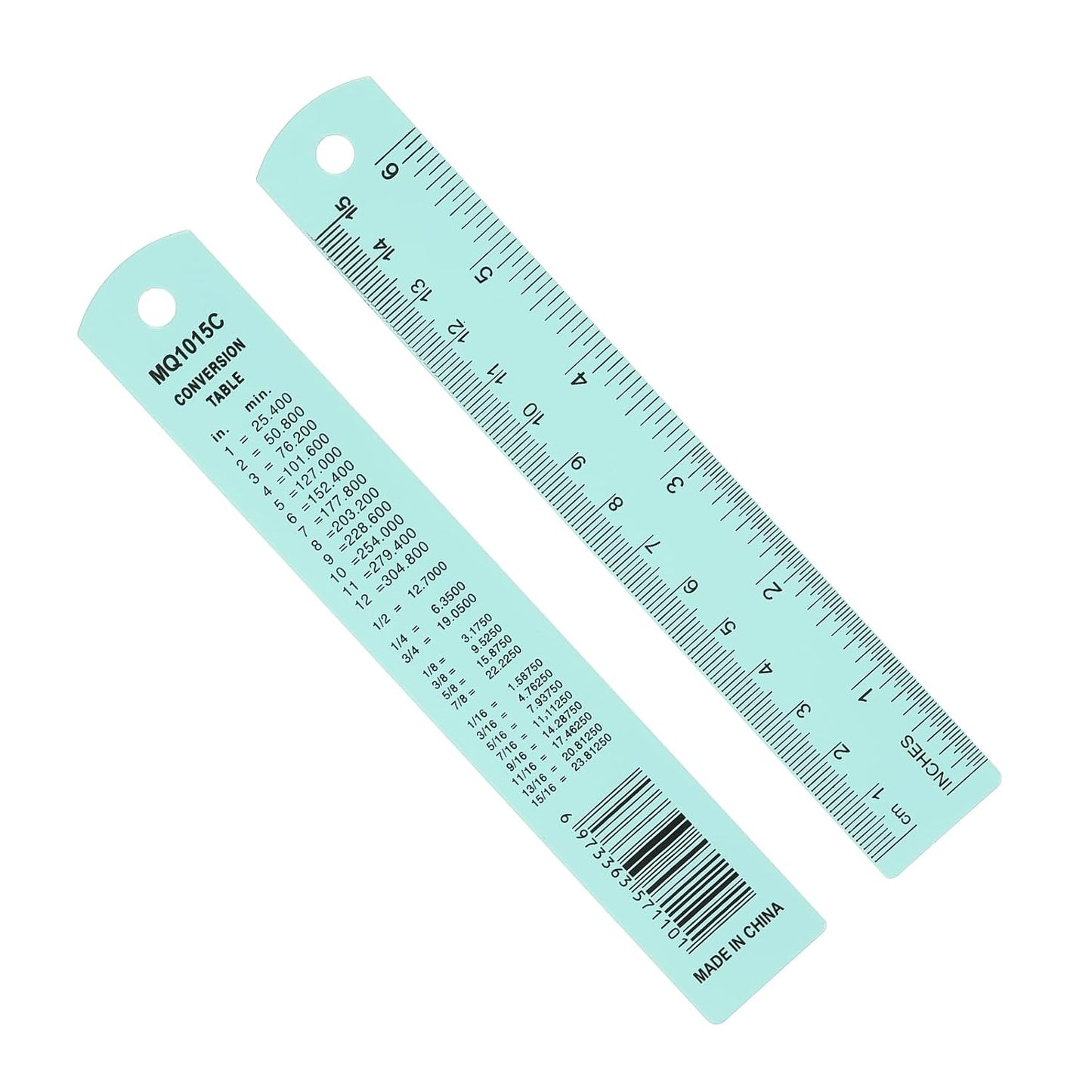 PATIKIL 15cm/6" Metal Ruler, 2 Pack Aluminum Alloy Rulers with Centimeters, Millimeters, Inches and Conversion Table Straight Edge Ruler for Writing Machinist Drafting, Blue Green