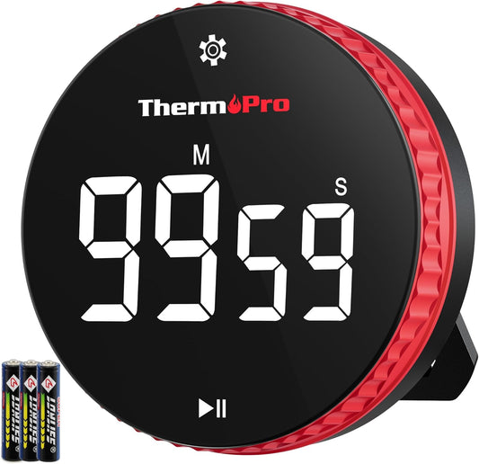 ThermoPro 99-Hour Digital Kitchen Timer with Strong Magnetic & Stable Stand, Classroom Timers with 3-Volume-Level, Stopwatch/Timer with Large LED Display, Digital Timers for Classroom, Office & Gym