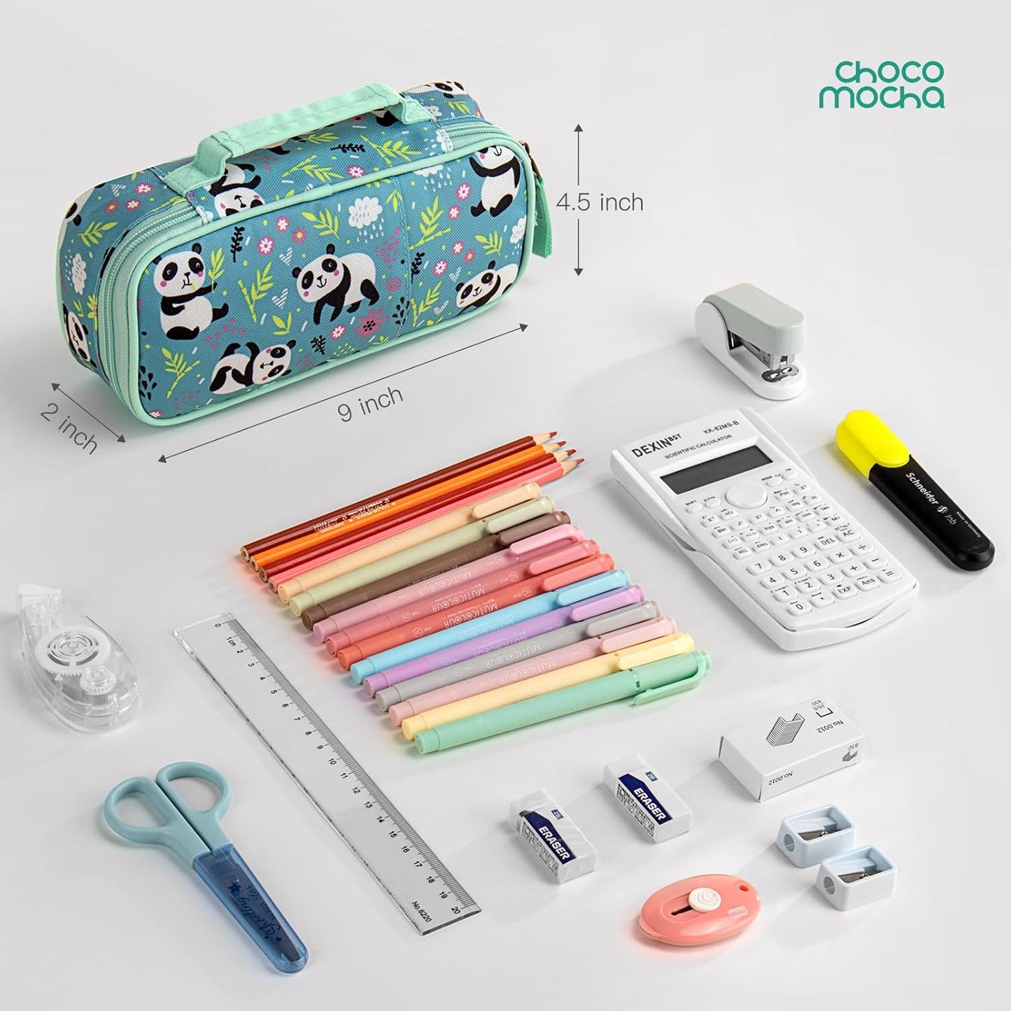 Choco Mocha Panda Pencil Case for Girls, Soft Pencil Case Kids Pencils Pouch for Kindergarten Girls, Teal