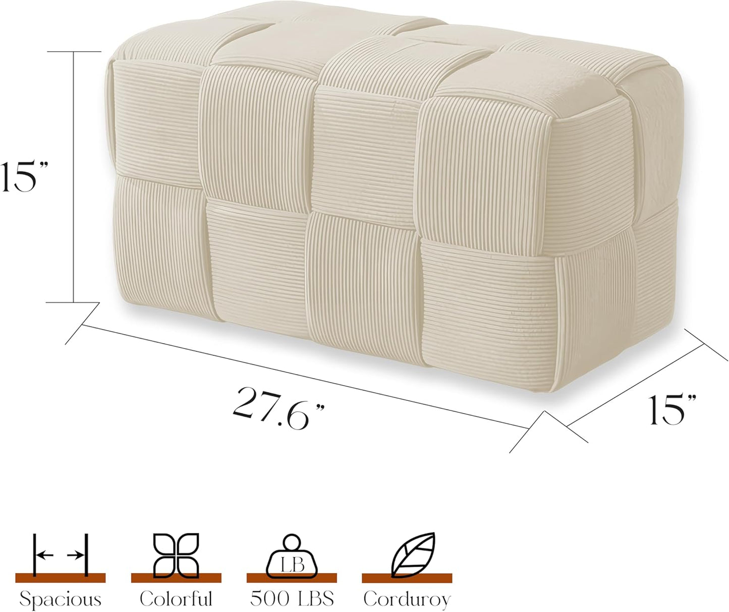Ottoman Foot Rest Soft and Comfortable Ottoman Square Corduroy Woven Design Sofa Stool (White-L)