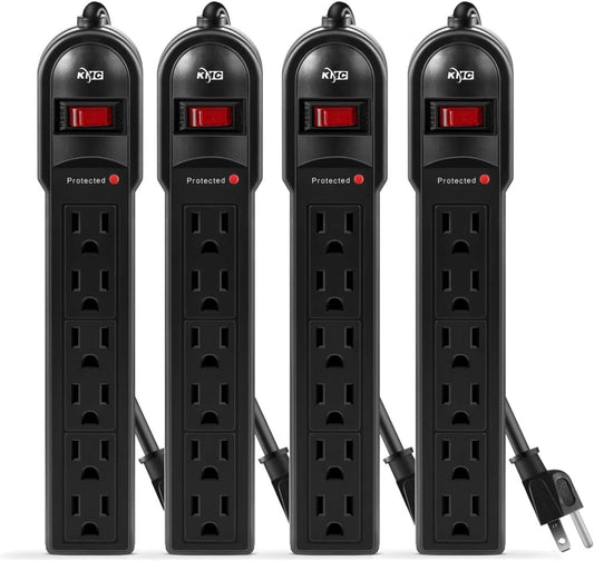 KMC 6-Outlet Surge Protector Power Strip 4-Pack, Overload Protection, 2-Foot Cord, 600 Joule
