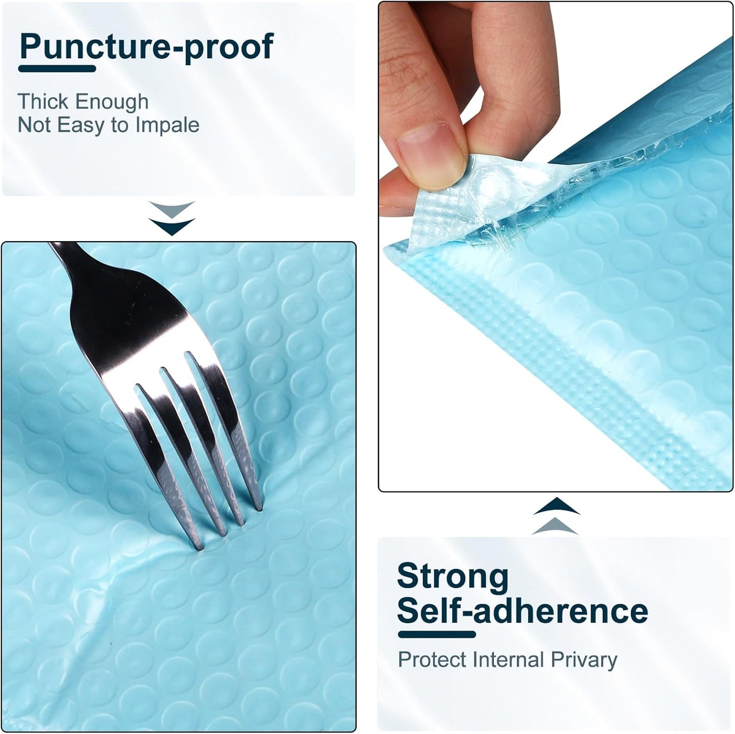 Poly Bubble Mailers 4x8 Padded Envelopes #000 50pcs, Self Seal Shipping Envelopes Padded Packaging for Small Business (Light Blue)