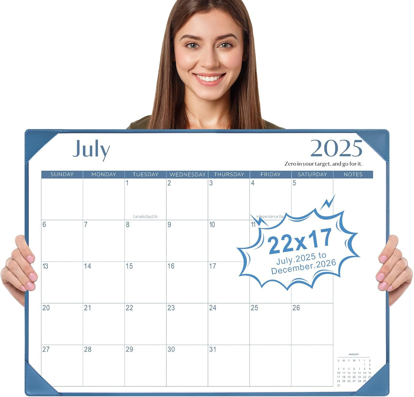 Gannyfer Desk Calendar 2025-2026 with Desktop Mat, Simplified Large 22" x 17" Desktop Calendar, 18 Month Table Calendar from July 2025 to Dec 2026, Perfect for Home School and Office - Dark Blue