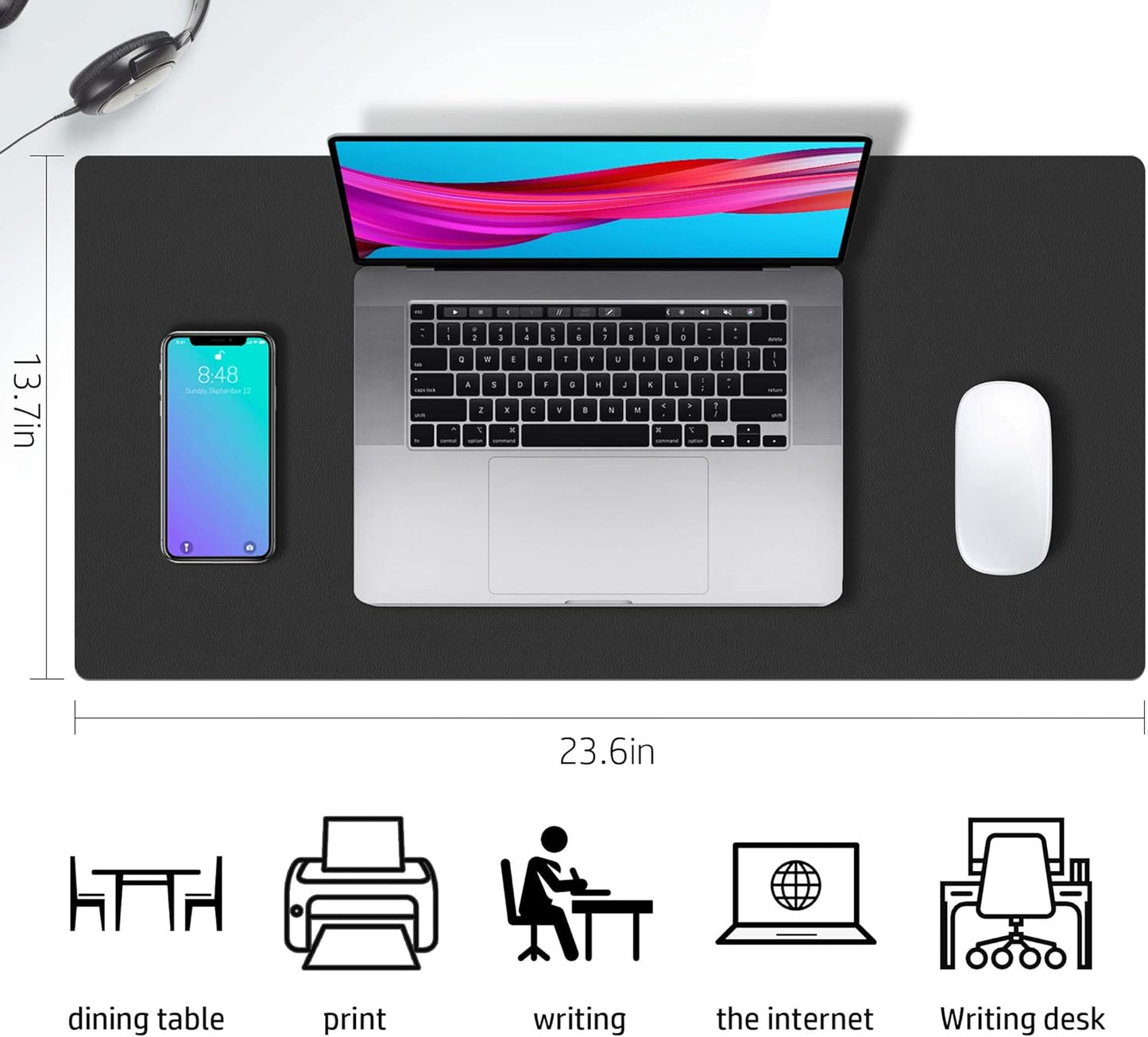 Aothia Double-Sided PU Leather Desk Pad - Non-Slip Large Mouse Pad & Desk Mat for Office, Home - Waterproof, Easy to Clean, Durable Dual-Sided Surface (23.6"x13.7", Black)