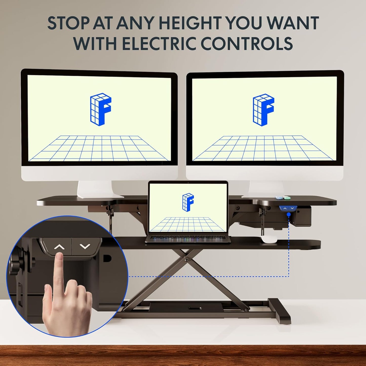 FLEXISPOT 40" Electric Standing Desk Converter, Height Adjustable Riser, Sit to Stand Monitor and Laptop Workstation with Wide Keyboard Tray, Black