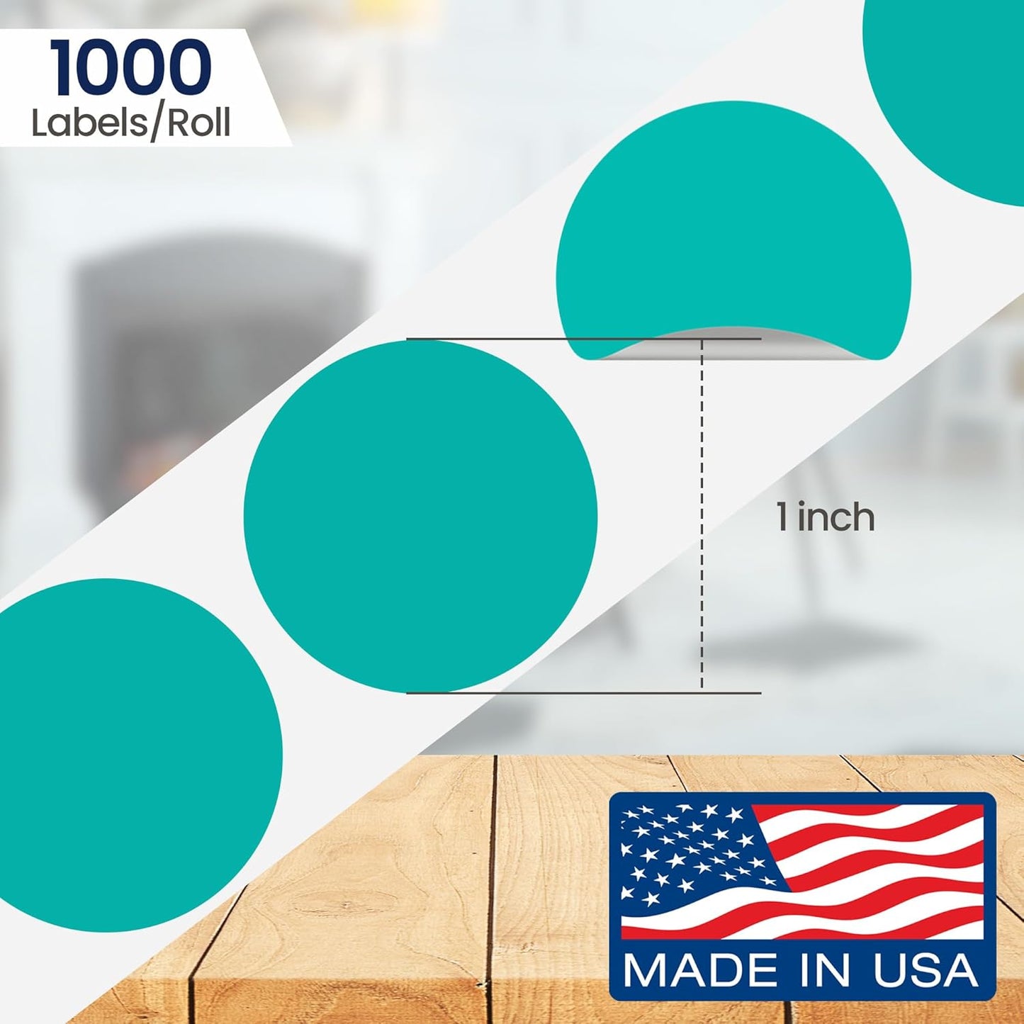 Perco Teal 1-Inch Round Circle Dot Sticker Labels with Removable Adhesive – 1,000 Labels per Roll – Versatile, Vibrant Colors, Reliable Hold, No Residue, Perforated for Convenient Use – Made in USA
