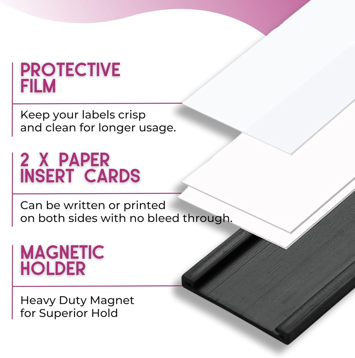Availey 60 Pack Magnetic 'C' Channel Label Holders for Metal Racks and Shelves with Protective Films and Replacement Strips 2" x 1"