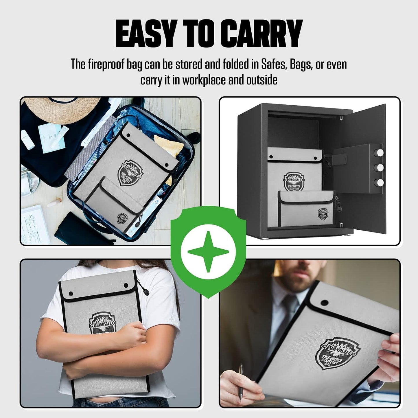 Fireproof Document Bag, Waterproof Money Bag Pocket with Zipper Closure, Storage Pouch for Valuables, A4 A5 Document File, Cash, Credit Card, Passport (Grey, small+big set)