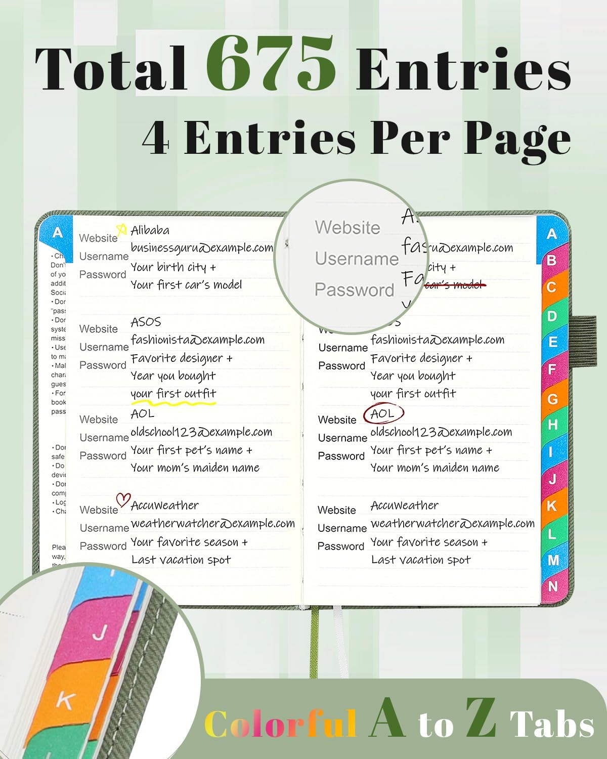 Small Password Keeper Book with Colorful Alphabetical Tabs, Hardcover Password Log-book for Internet Password and Website Address, 4.1"×6.2" Password Notebook for Home Office