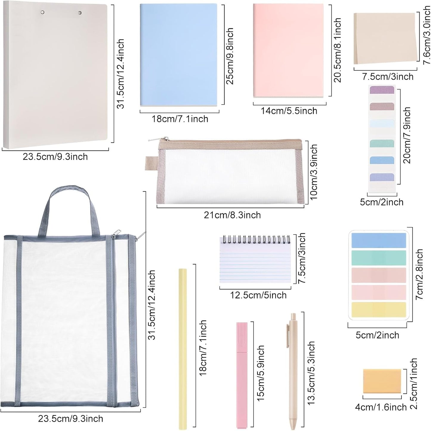 Colarr 54 Pieces Aesthetic School Supplies Including Pastel Highlighters Document Bags Pencils Notebooks Pencil Pouch Ink Pens Sticky Notes Erasers Back to School Gift Stationary Kit Supplies(Morandi)