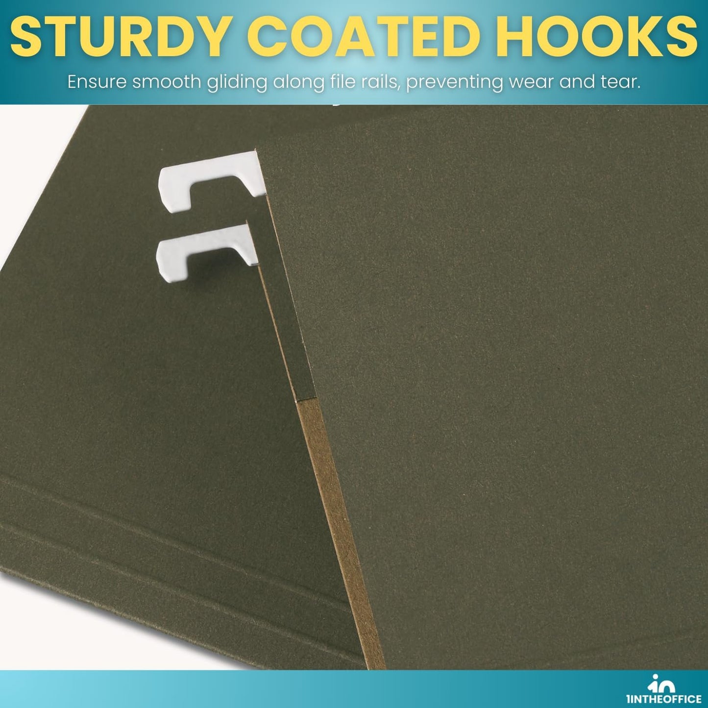 1InTheOffice Green Hanging File Folders Letter Size, Hanging Organizer File Folders, Green Hanging Folders, 1/3 Tabs, 11 pt, 50 Pack