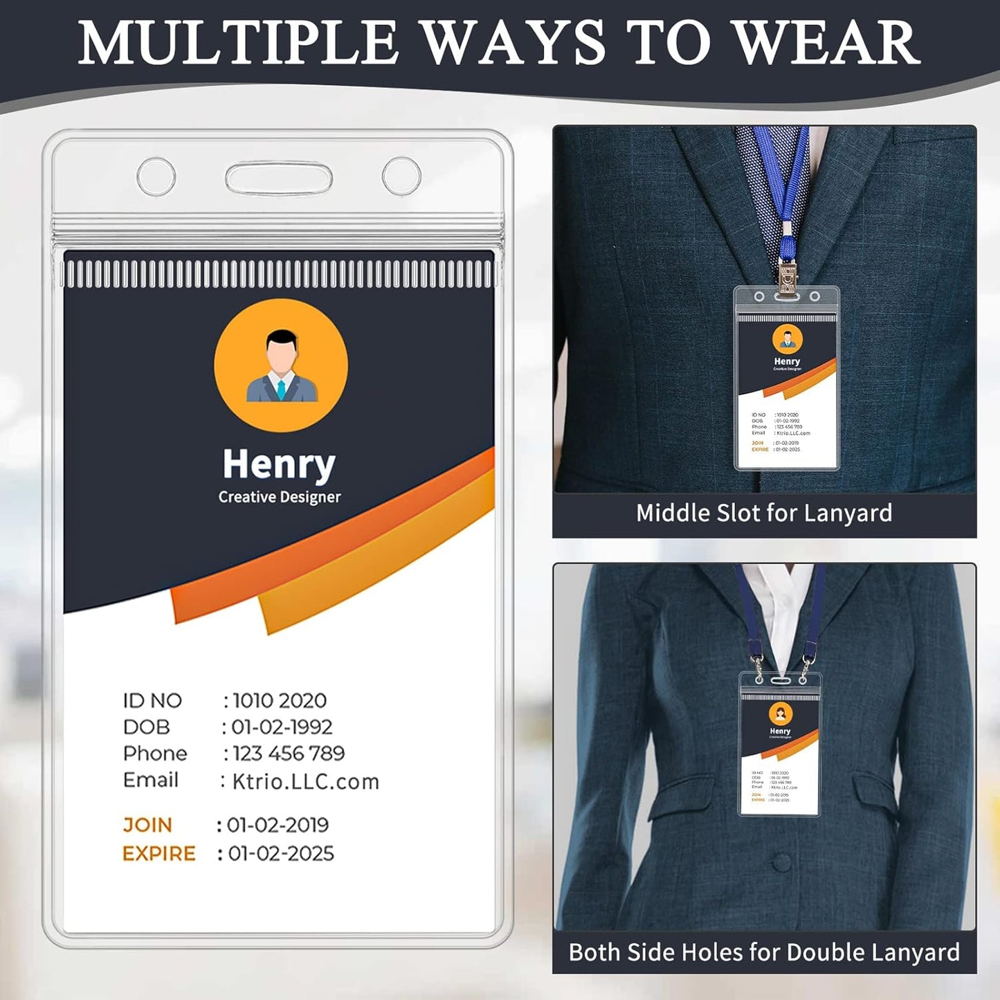 6 Pack ID Badge Holder - Vertical Badge Holder, 2.25" x 3.5" Clear Cards Holders for Lanyard, Plastic Sealable Waterproof, Name Tag Holder for Nurses, Office, and School