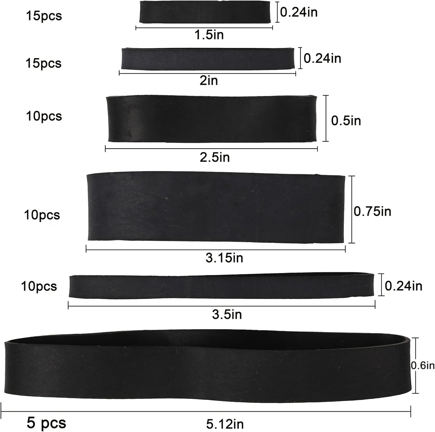 65Pcs Rubber Bands Assorted Sizes Black 6 sizesMixed wide Elastic Bands for for Survival Office Supply Tactical Rubber Bands