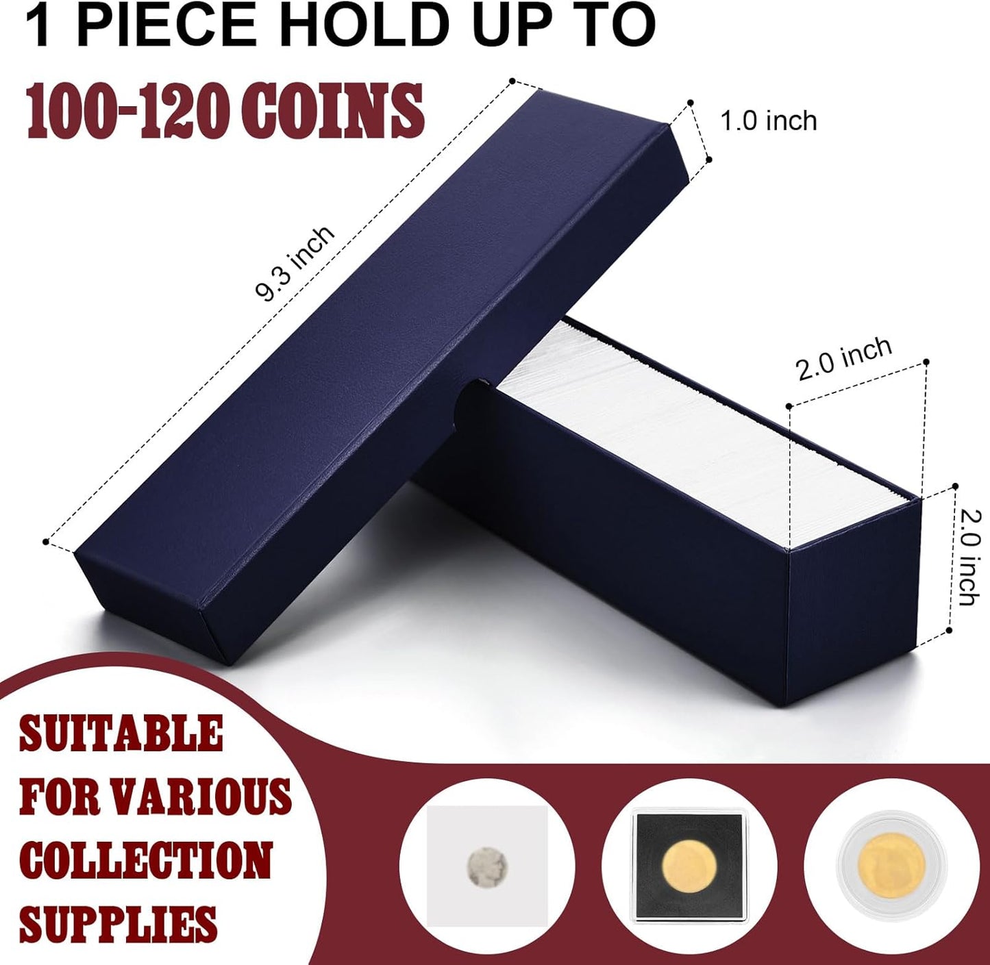 Teling 8 Pcs Coin Storage Box 2x2inch Flip Holders Collectors Coin Supplies Holders for Cents Collection Cardboard (Blue)