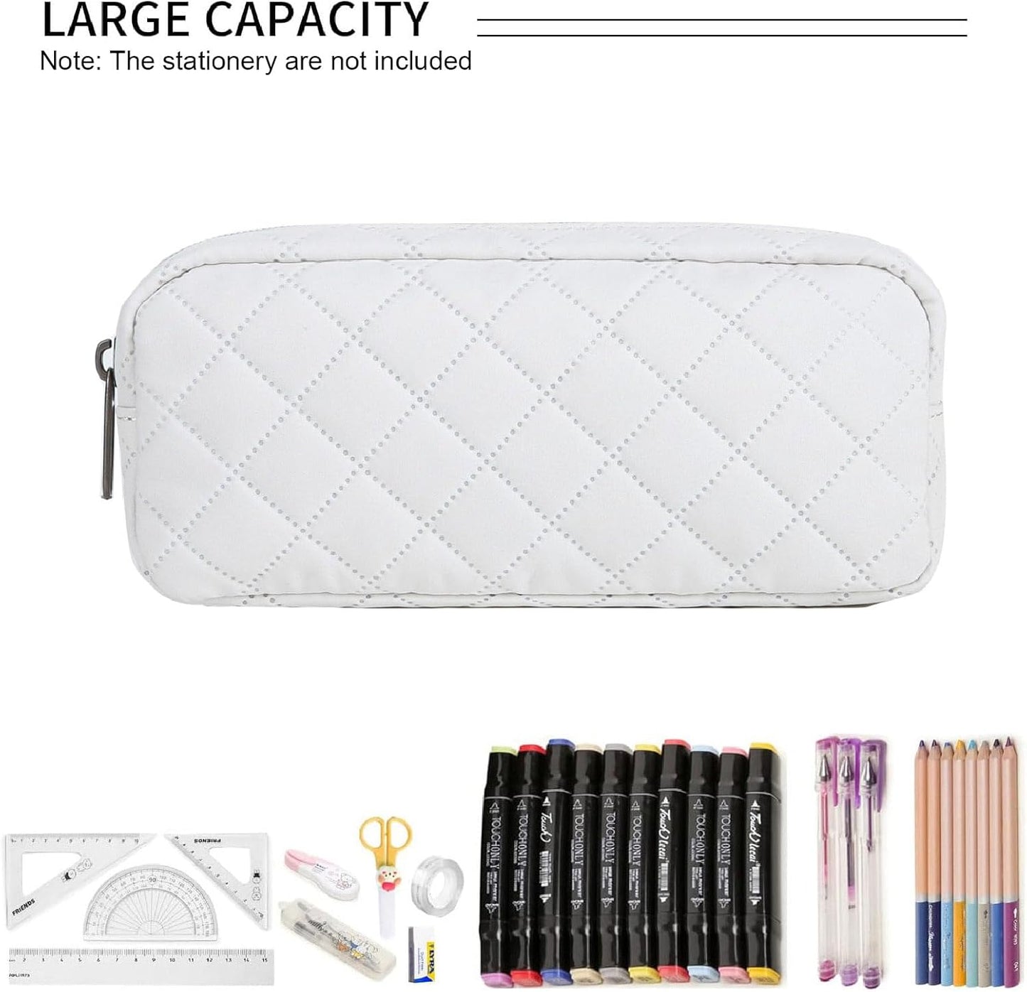 Della Gao Small Pencil Case Large Capacity Pencil Pouch Marker Pen Bag Coin Pouch Office Stationery Organizer (Beige-RH)