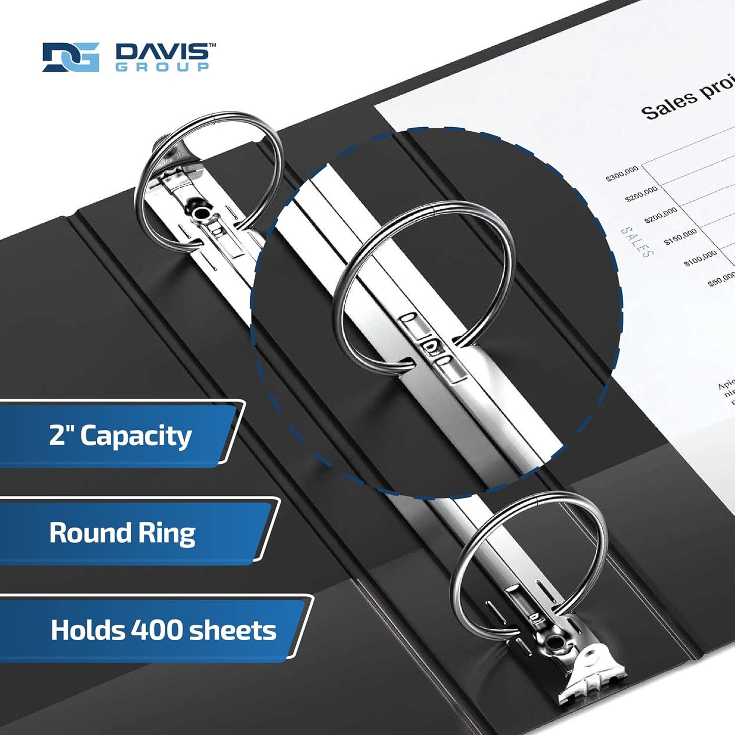 Easyview Premium 3-Ring Binders with Clear-View Covers and Round Rings, Binders for School or Office, 2 Inch, Pack of 6, Black