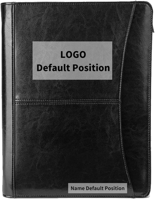 Personalized Vegan Leather Portfolio with Front Pocket for Men and Women, Custom Zippered Padfolio Binder for 8.5 x 11 Legal Pad Notebook, Professional Laptop Case, Black
