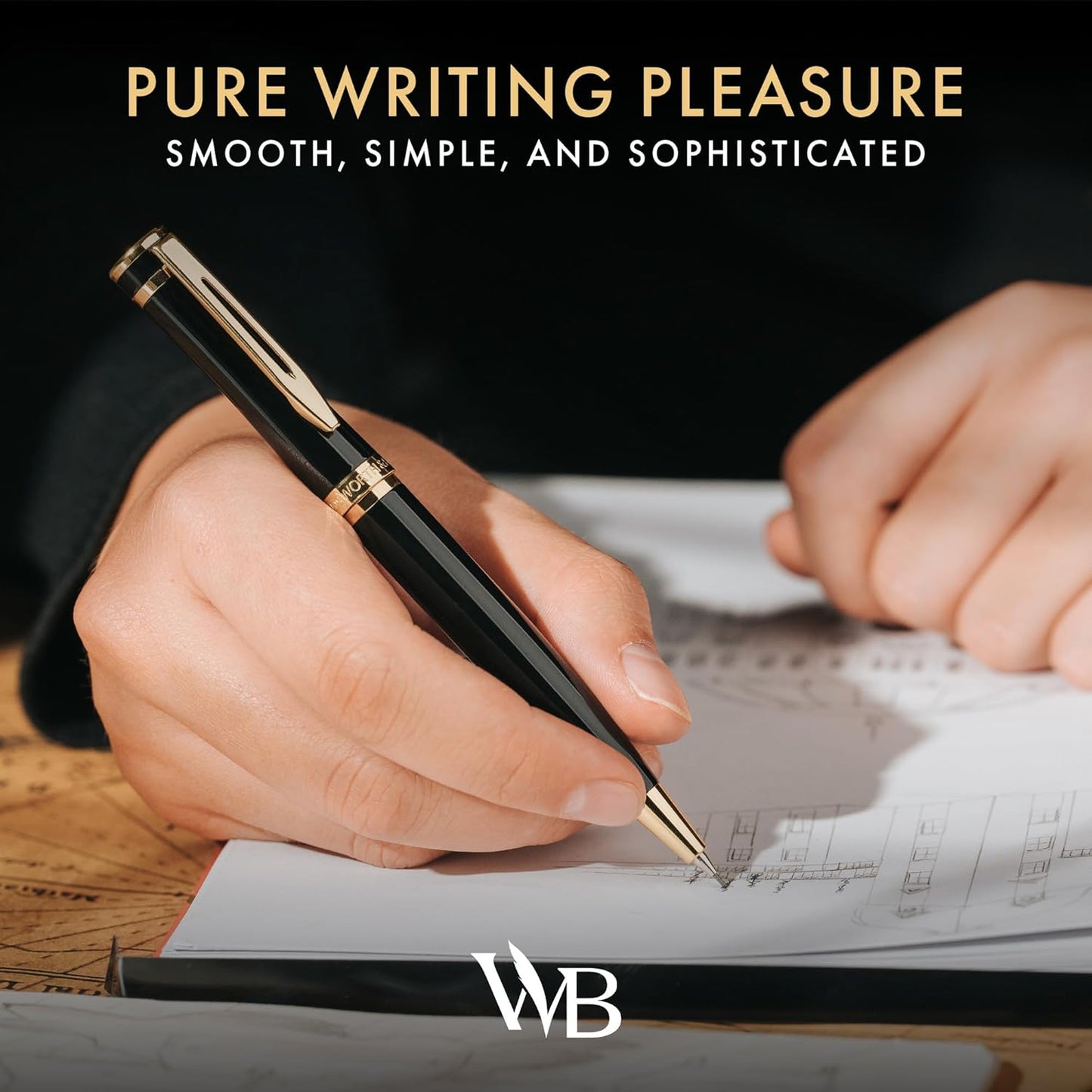 Wordsworth and Black Mechanical Pencil Graphite Lead- Stunning Luxury Metal Pencil, Black Lacquer 24K Gold Finish, 0.7mm Led, Best Gift Set for Men & Women, Professional Executive Office Pencils