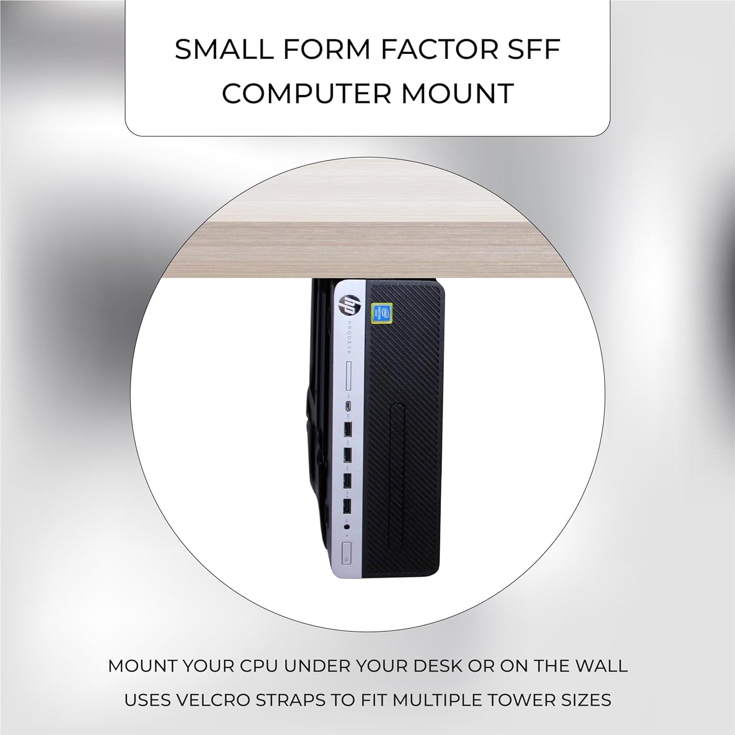 HumanCentric SFF Under Desk PC Mount and PC Wall Mount Bracket for Small Form Factor Desktop Tower, UPS Wall Mount Bracket, Adjustable CPU Holder with Straps, Hardware Included