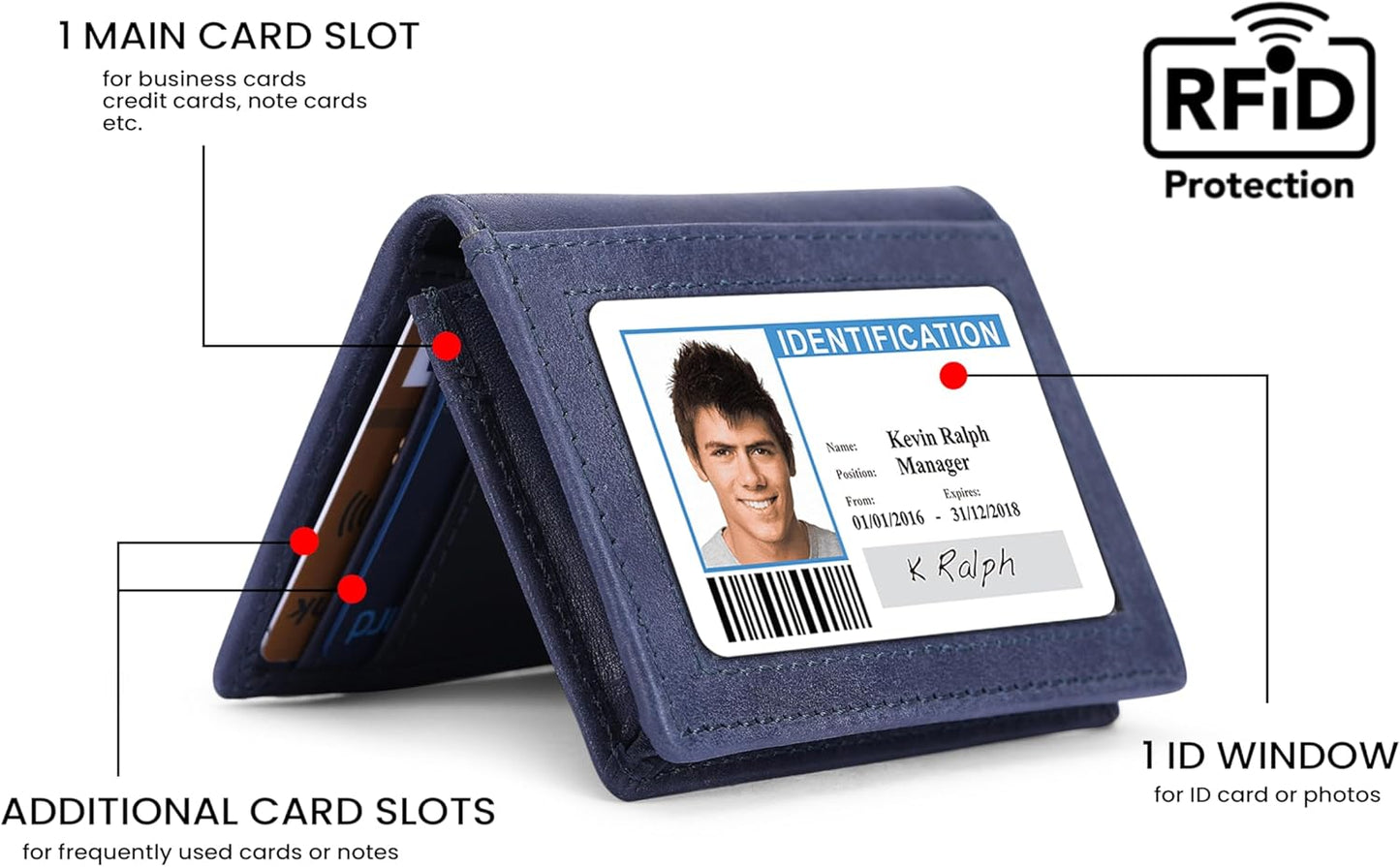 Premium Leather Card Wallet, RFID Blocking Expandable Business Card Case, Bifold Card Holder for Men and Women, Men's Purse, Wallet for Men (Business Card Wallet, Blue)