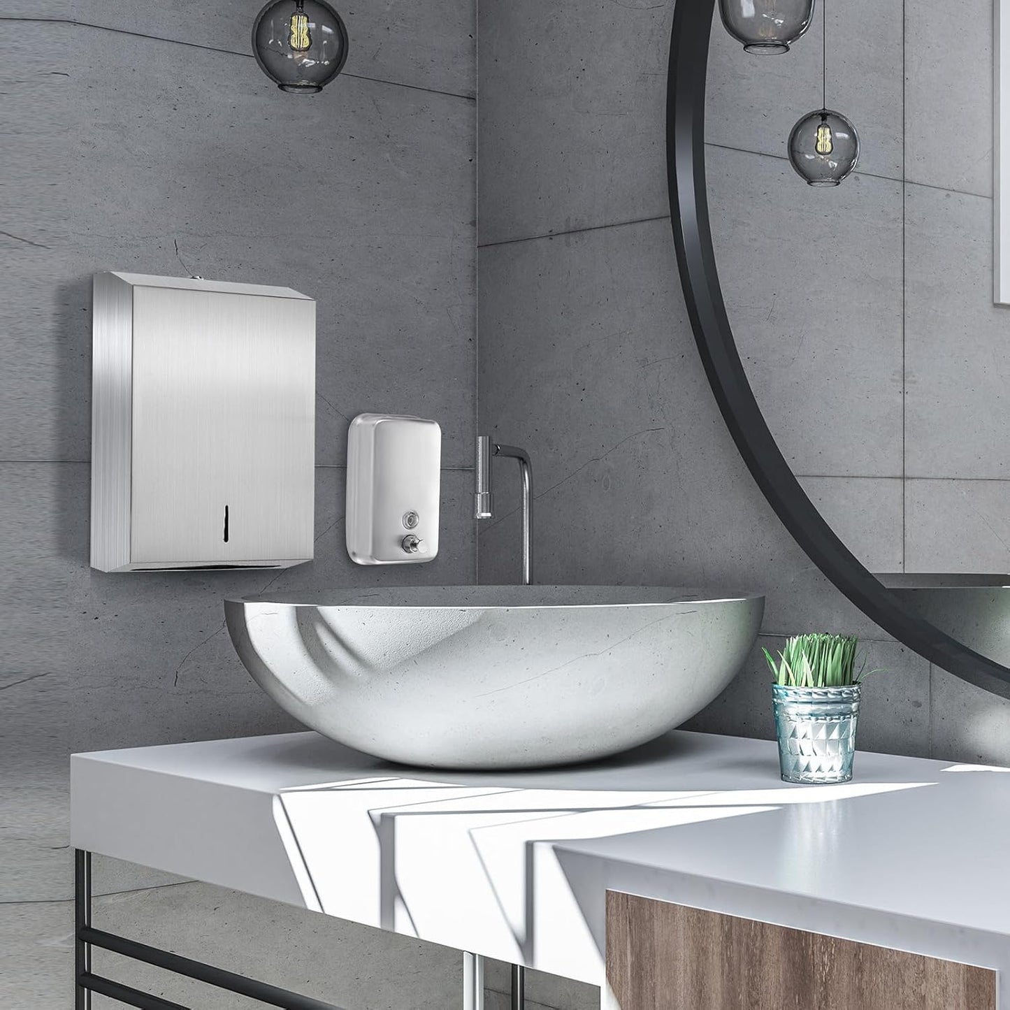 3 Pcs Commercial Sanitary Napkin Receptacle and Paper Towel Dispenser Set Include 1 Wall Mounted Tampon Holder and 1 Stainless Steel Paper Towel Holder (1000 ml,Style 5)