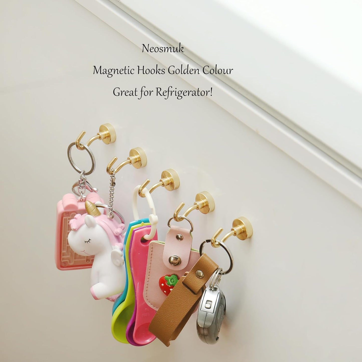 Neosmuk Magnetic Hooks,30lb Heavy Duty Earth Magnets with Hook for Refrigerator, Extra Strong Cruise Hook for Hanging, Magnetic Hanger for Curtain, Grill (Golden, 4 Pack)