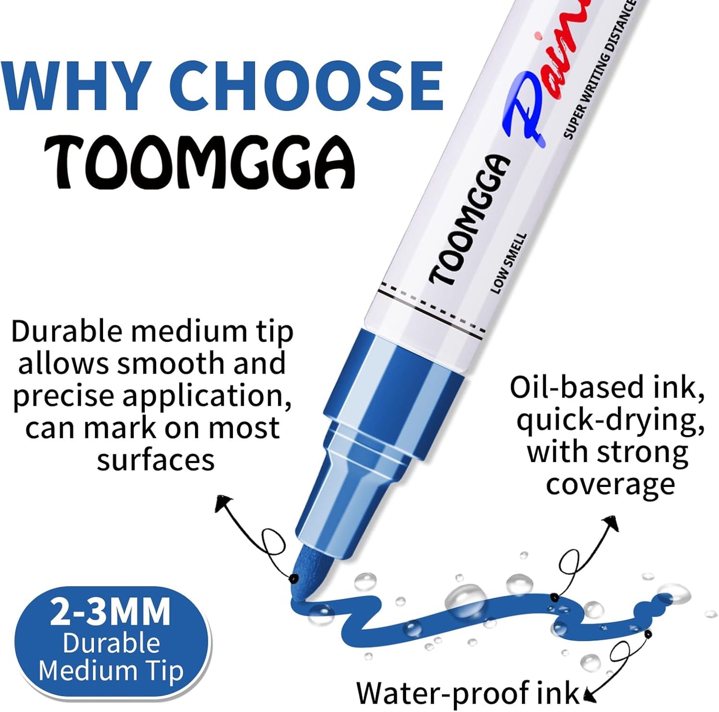 Permanent Paint Pens Blue Paint Markers 2 Pack Oil Based Markers, Quick Drying and Waterproof Marker Pen, Car Tire, Metal, Rock Painting, Wood, Plastic, Canvas, Craft Supplies for Adults