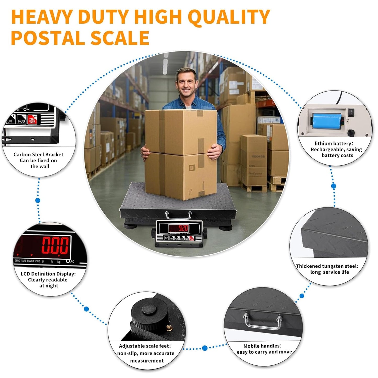660lbs Heavy Duty Postal Scale with Steel, Ultra Durable Large Verstile Digital Shipping Scale, Scale for Packages/Pets/Luggage/Warehouse/Office/Orchard/Body Weight/Home/Commerce/Industry