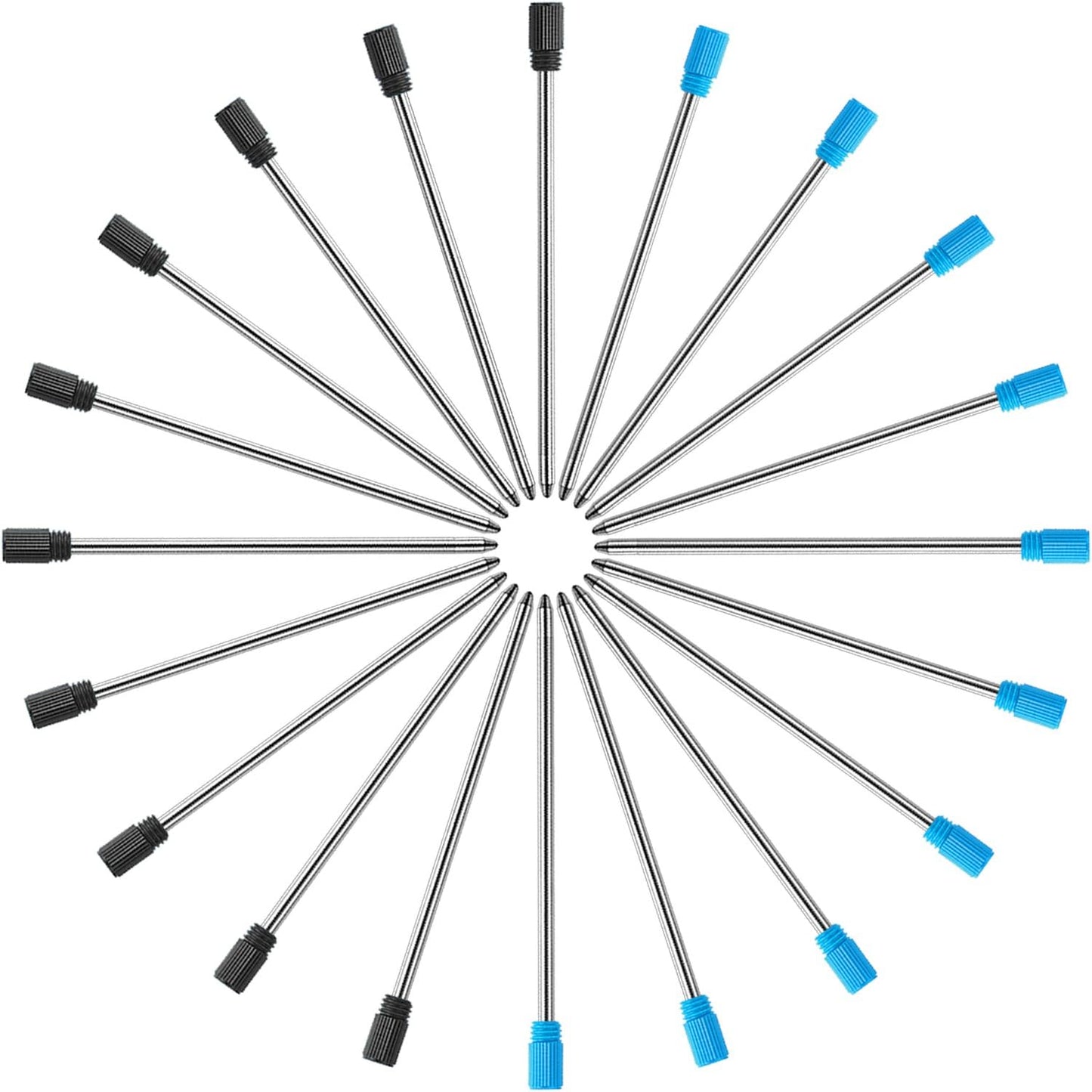 TecUnite 20 Pieces 2.75 Inch Ballpoint Pen Refills for Diamond Crystal Stylus Pens with Black Velvet Bag Supplies(Black and Blue Refill)