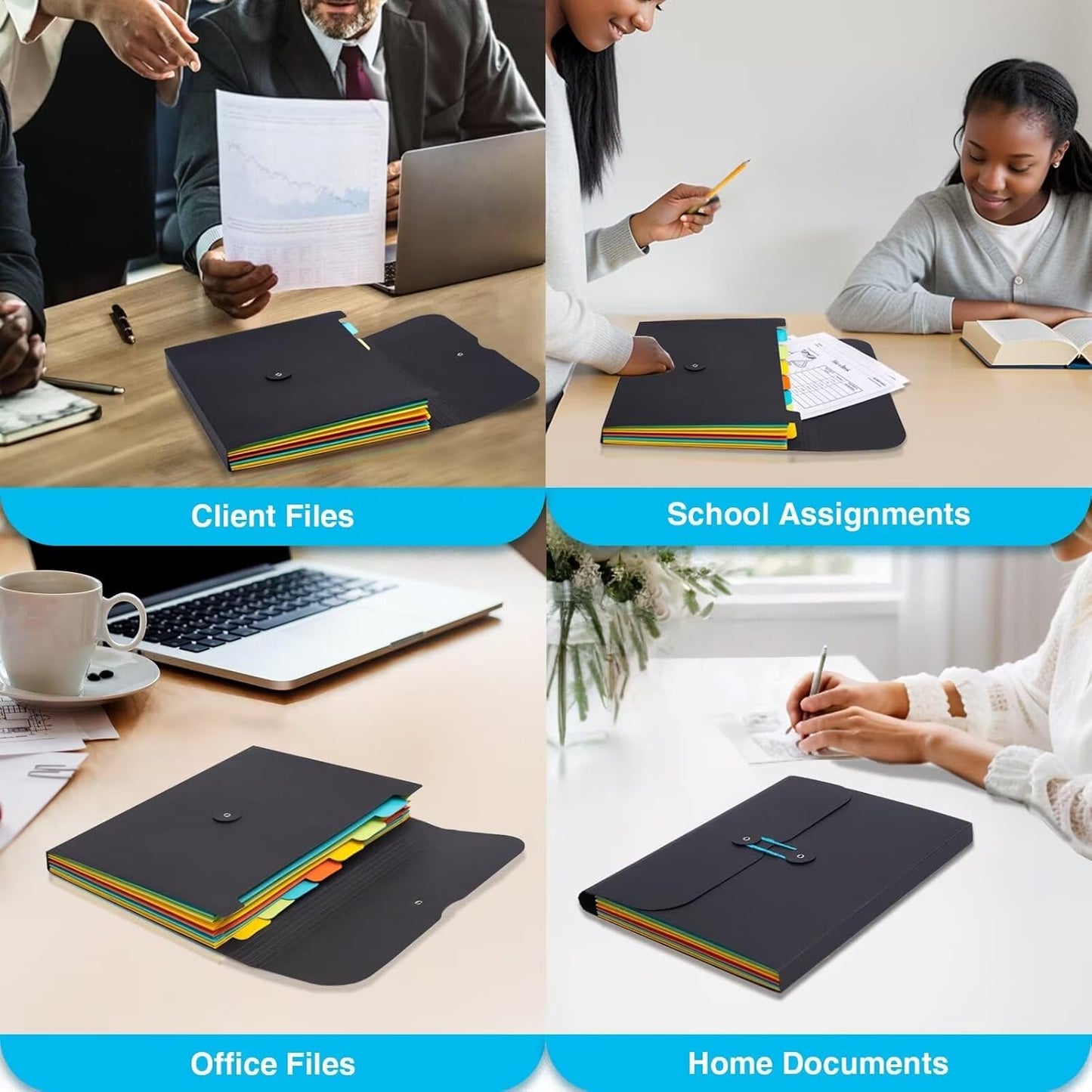 Blue Lake ECOLIFE Expanding File Folder Accordion Plastic Free 7 Pocket Rainbow Divider Expandable Folders Organizer Black