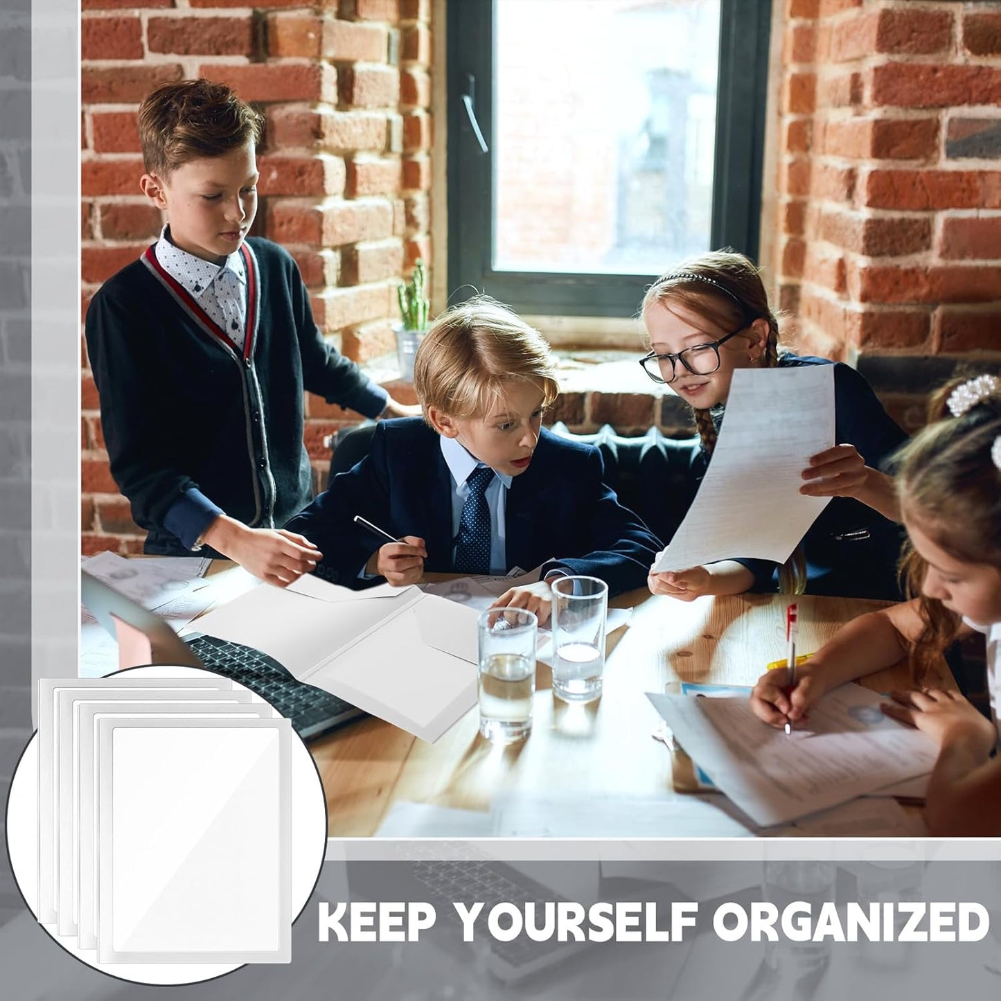 Teling 24 Pcs Plastic Folders with Front Clear Pocket and Business Card Holder 2 Pocket Folders Letter Size Paper for School Office Supplies Nice Gift for Christmas New Year School Supply (White)