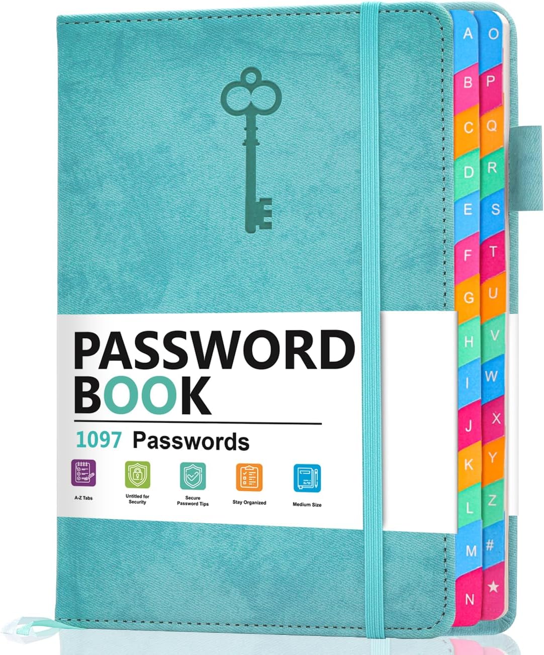Password Keeper Book with Colorful Alphabetical Tabs, Hardcover Password Log-book for Internet Password and Website Address, 5.8"×8.4" Password Notebook for Home Office (Turquoise, Medium (5.8 x 8.4 Inch))