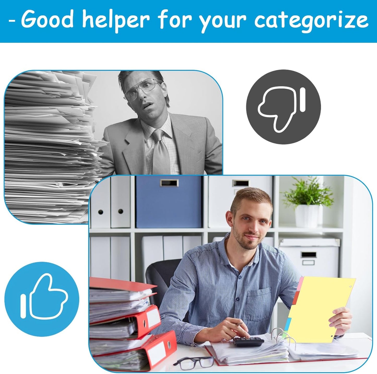 Binder Dividers for 3 Ring Binder, 1/5 Cut Tabs, Letter Size, Blank Write On Page Dividers with 5 Big Tabs for School Office Home, 4 Sets, 20 Dividers, Colorful