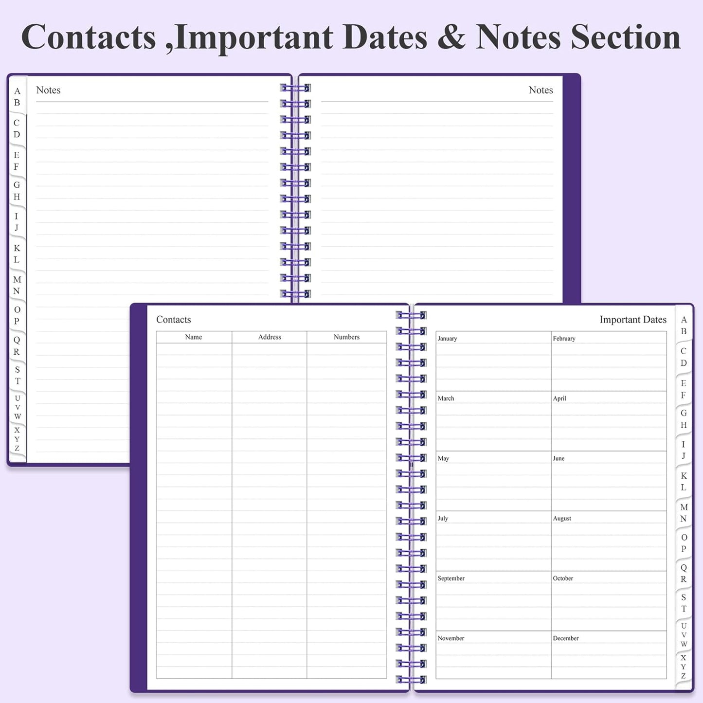 Address Book with Alphabetical Tabs - A5 Telephone & Address Book with Address Contacts, Special Date, Phone, Birthday & Internet Login Password for Home and Office, 6.2" x 8.5", Purple