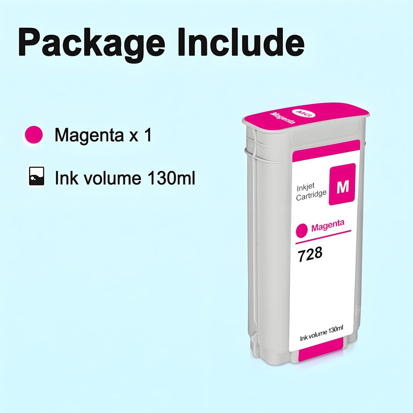 HPQ 728 Ink Cartridge Magenta 130 ml Compatible with DesignJet T730 T830 MFP Large Format Plotter Printers (F9K16A) (1-Pack, Magenta)