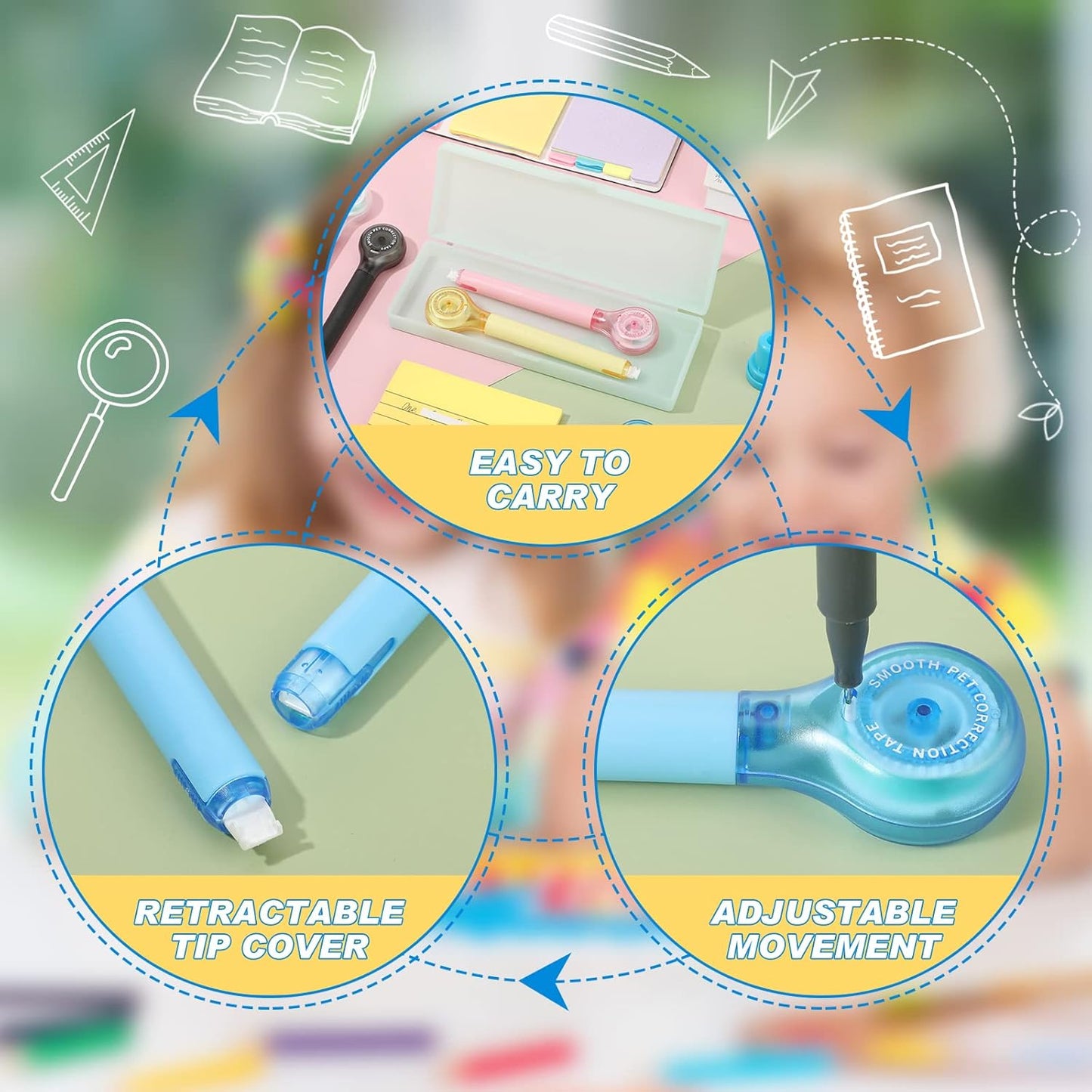 10 Pack Correction Tape Pen Correctional Ink Tape Push Pull Protective, Easy to Use Applicator for School Office Supplies, 0.2 x 236 Inch(Bright Color)