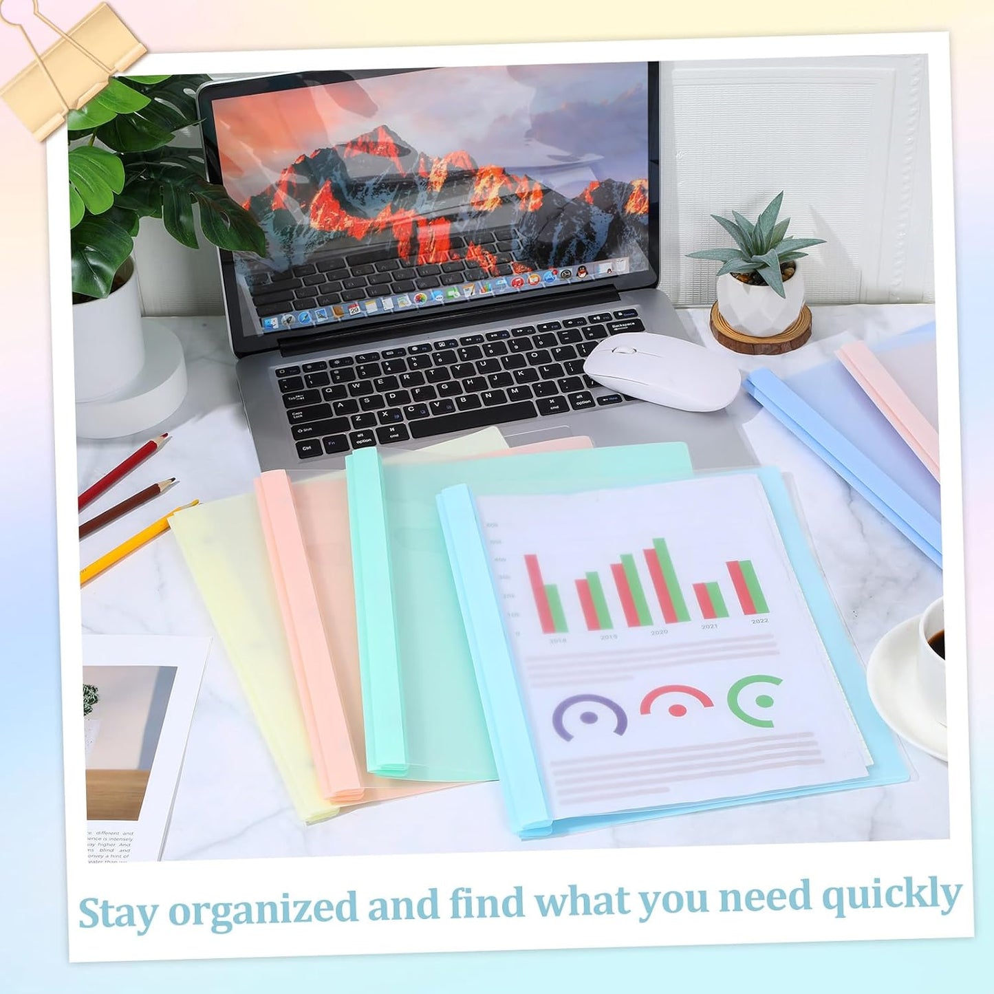 6 PCS Pastel Plastic Report Covers with 3 Prongs Clear Front Presentation Folders 3 Prong Folders for Resume Portfolio Document Report Letter Proposal School Classroom Office Supplies (Pastel)