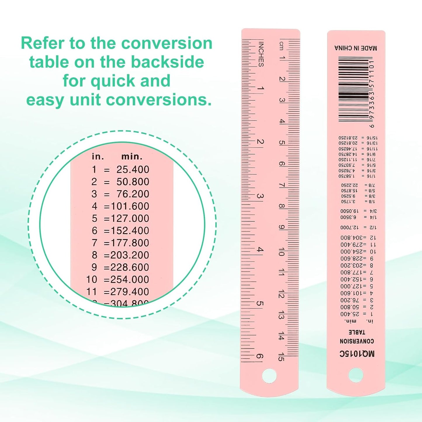 PATIKIL 15cm/6" Metal Ruler, 2 Pack Aluminum Alloy Rulers with Centimeters, Millimeters, Inches and Conversion Table Straight Edge Ruler for Writing Machinist Drafting, Pink