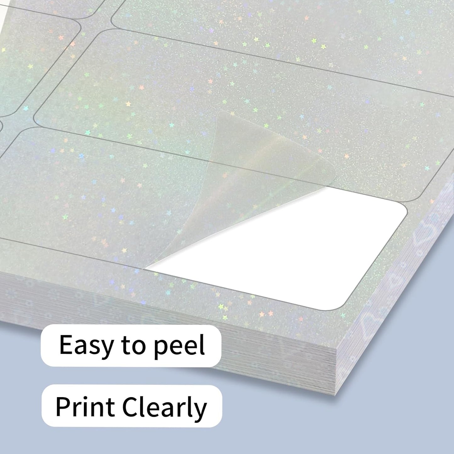 STARLIBOO Transparent Stickers Labels -1" x 2-5/8" Clear Address Labels Mailing Stickers for Laser/Inkjet Printer 8.5"×11"- 20 Sheet (Clear Holographic Star)