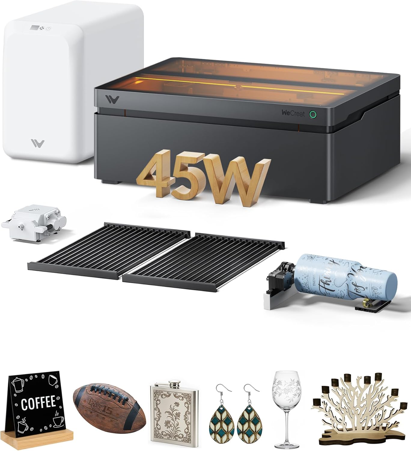 WECREAT Vision Pro 45W Laser Cutter and Engraver with Fume Extractor, HD Camera & Auto-Lifting, Laser Cutter Cuts 1” Wood, Full Enclosure Laser Engraving Machine for Wood and Metal, Acrylic, etc