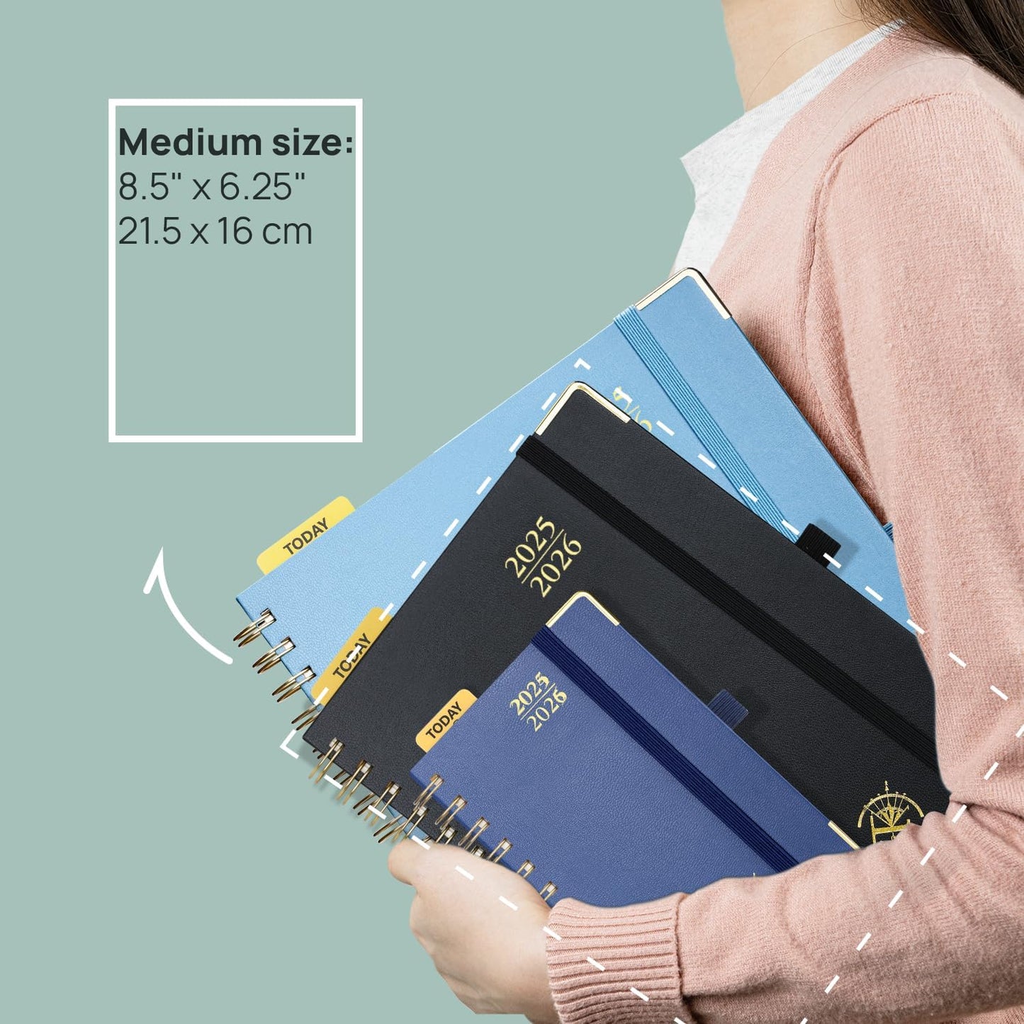 POPRUN Academic Planner 2025-2026 (July 2025-June 2026), Daily Weekly and Monthly Appointment Book (Wirebound Hard Cover - 6.25'' x 8.5'') with Hourly Time Slots, Tabs, 100 GSM - Light Yellow