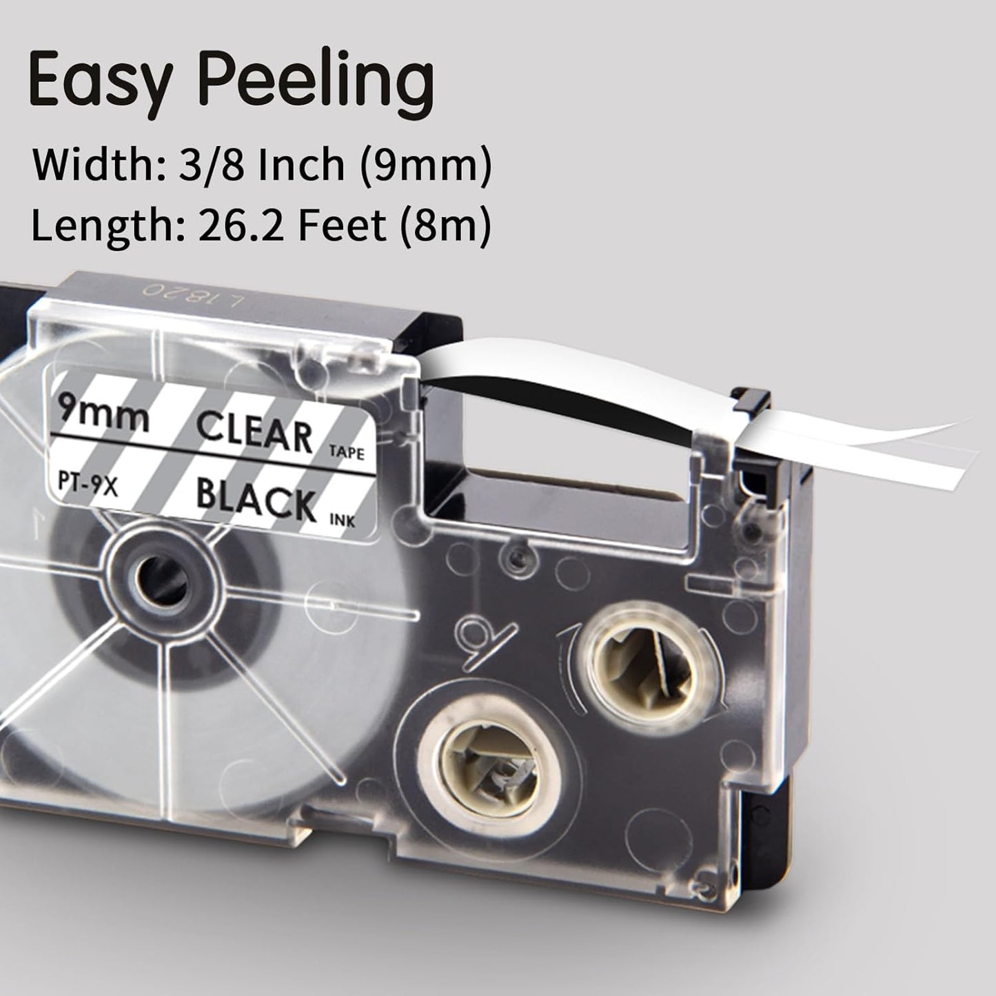 Pristar Compatible Label Tape Replacement for Casio XR-9X XR-9X2S XR9X XR9X2S Black on Clear Label Tape for KL-120 KL-60 KL-100 KL-750 KL-780 KL-820 KL-7200 Label Maker, 9mm(3/8") x 8m(26'), 3-Pack