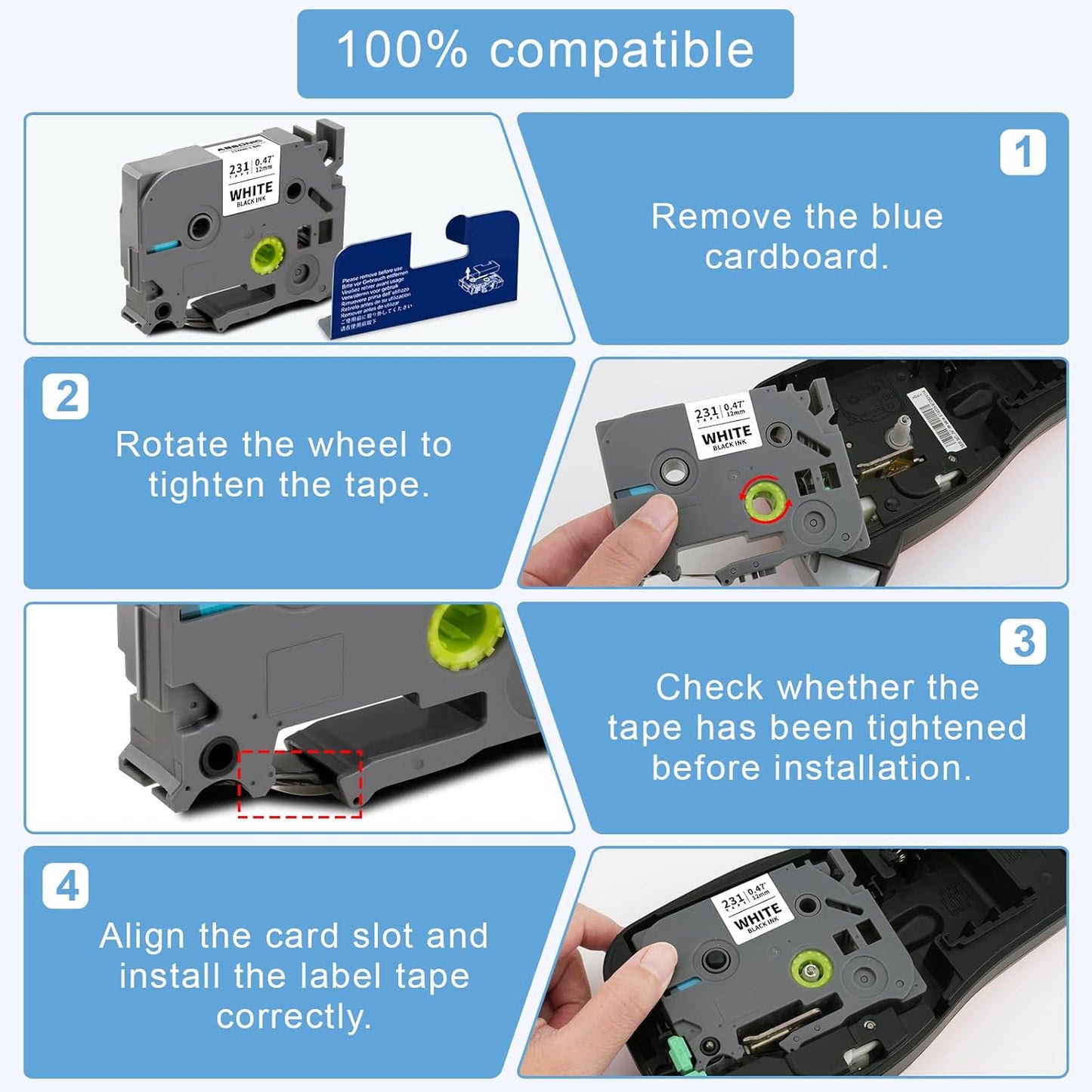 Absonic 20-Pack 12mm 0.47" Black on White Label Tape Compatible for Brother P Touch Tze-231 Tz-231 Laminated Tze Tz 1/2" Refill for Ptouch PTD220 PTD210 PTD400 PTD600 PTD610BT Label Maker